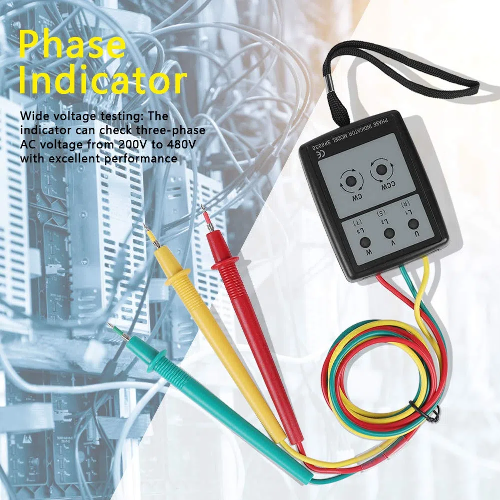 Indicador de Fases,Indicador de Rotación de Fases Digital Led,Probador de Rotación de Fases,SP8030 Medidor de Secuencia con Pinzas de Cocodrilo,200 V-480V Diseño Portátil