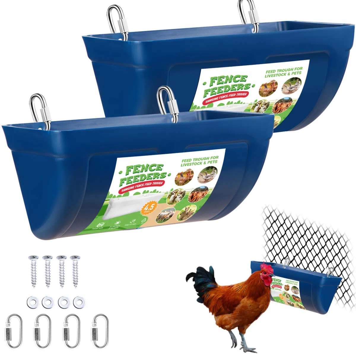 Comedero para aves de corral, comedero para cabras, vallas, comederos colgantes, bebederos con clips para pollo para pollos y animales de granja, 2 unidades