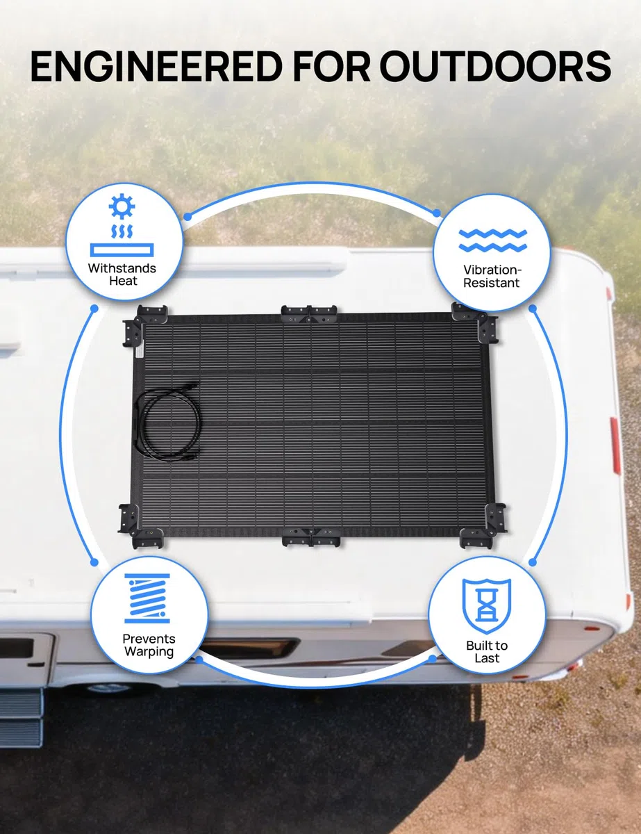 ECO-WORTHY Soporte Panel Solar con Refrigeración Suspendida (instalación rápida) Compatible con Placa Solar Fexible & Panel Solar 200W Adecuado para autocaravanas, tejados y barcos