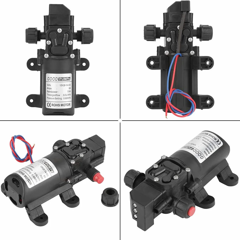 Bomba de Agua Autocebante, DC 12V 0.9Mpa 4-6L/Min Agua Alta Presión Diafragma 70W Bomba Autocebante para Caravana Barco Jardín Marino