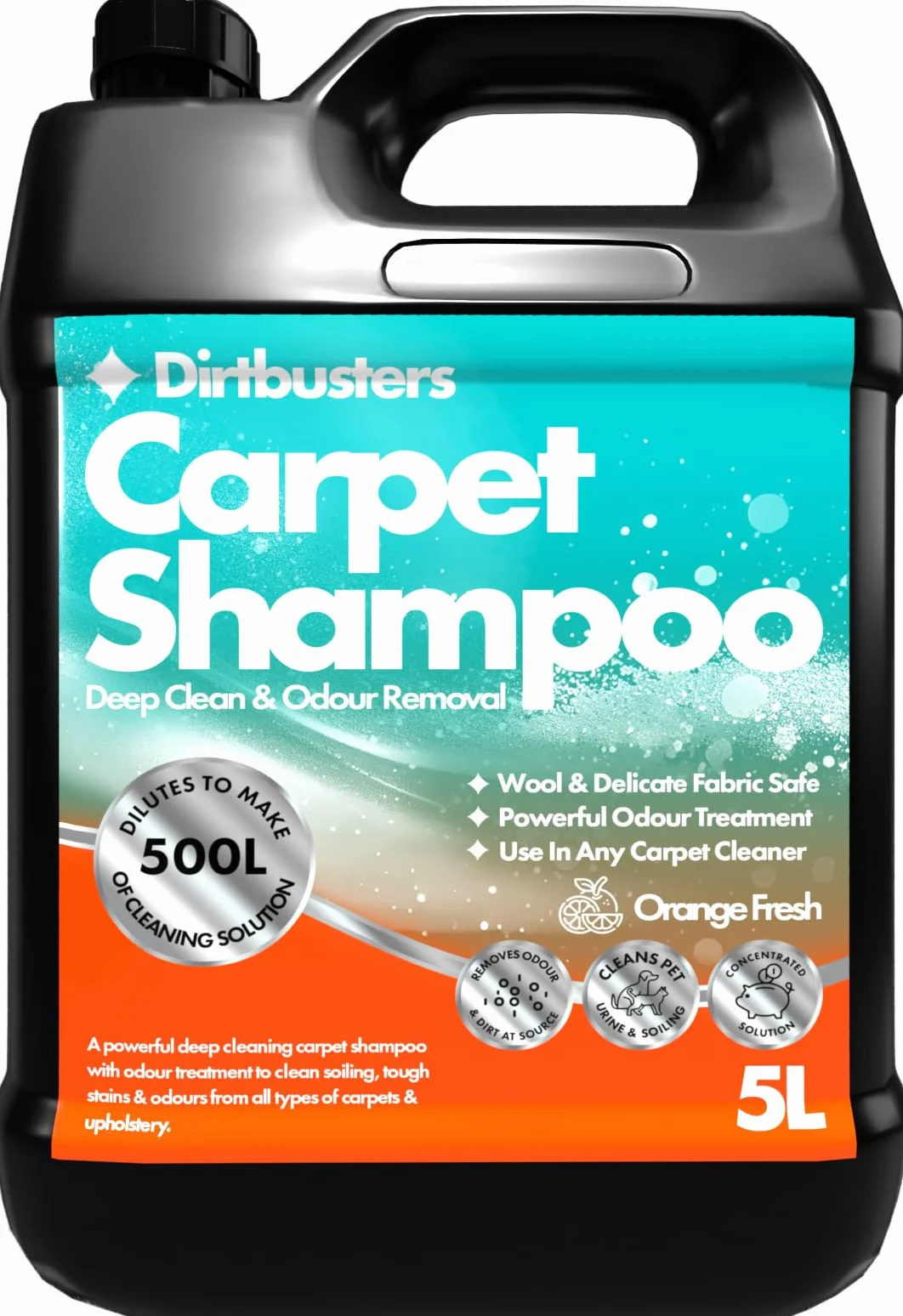 Dirtbusters 3 LN 1 limpia y deodorise concentrado de naranja 1 x 5 litros profesional para alfombras y tapicería limpiador de extracción Champú solución