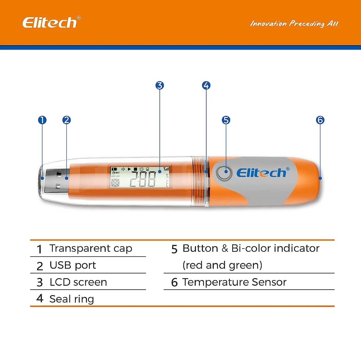 Elitech RC-51 PDF Registrador de Datos de Temperatura, Data Logger USB Registrador Tester Points Pen Style 32000 Puntos de Registro Data Logger para Transporte de Alimentos Medicamentos Certificado CE