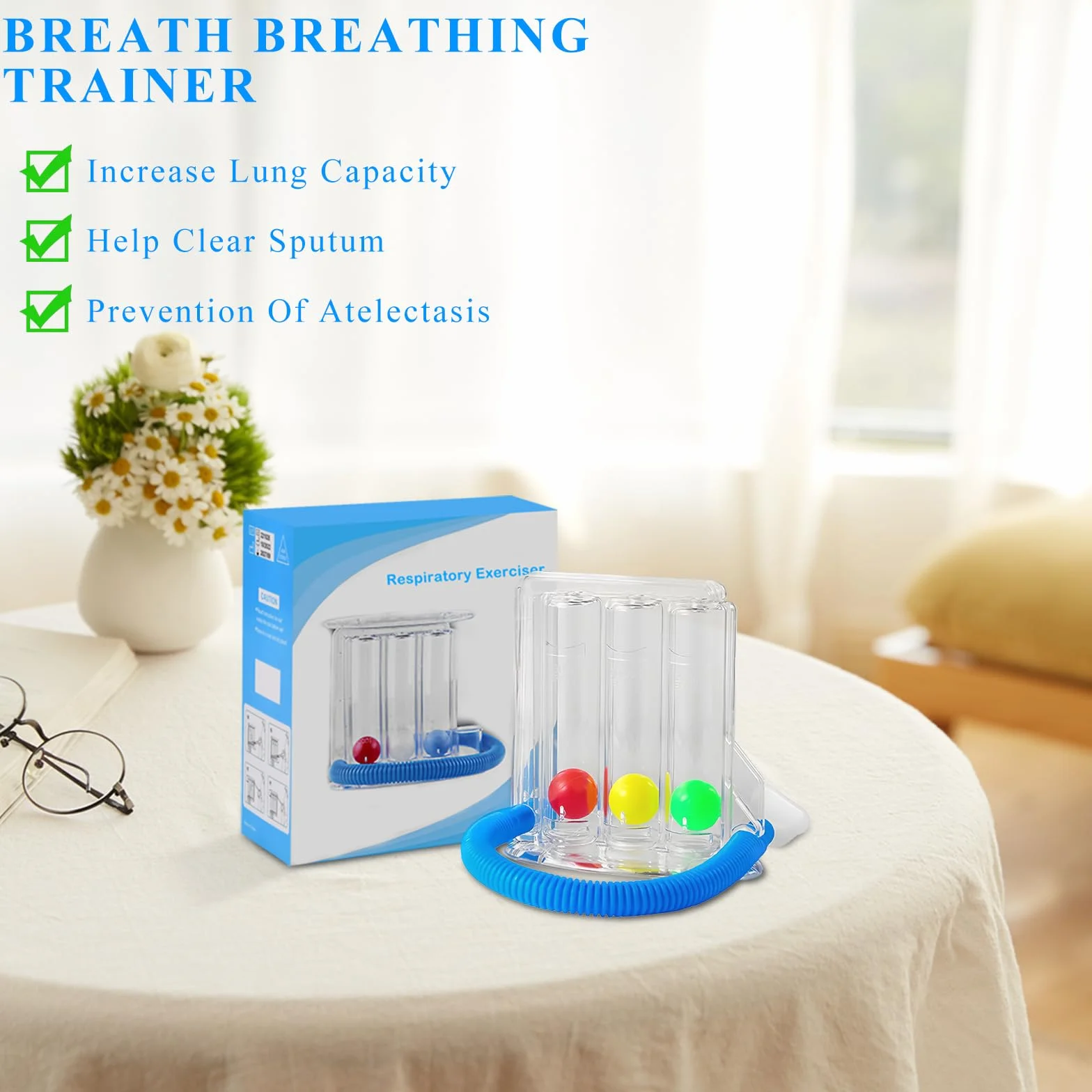 Ejercitador Pulmonar Respiratorio, Ejercitador de Pulmón, Ejercitador Respiración Profunda, Espirometro Incentivo de 3 Bolas, Breathing Lung Exerciser, Incentive Spirometer (600~1200CC)