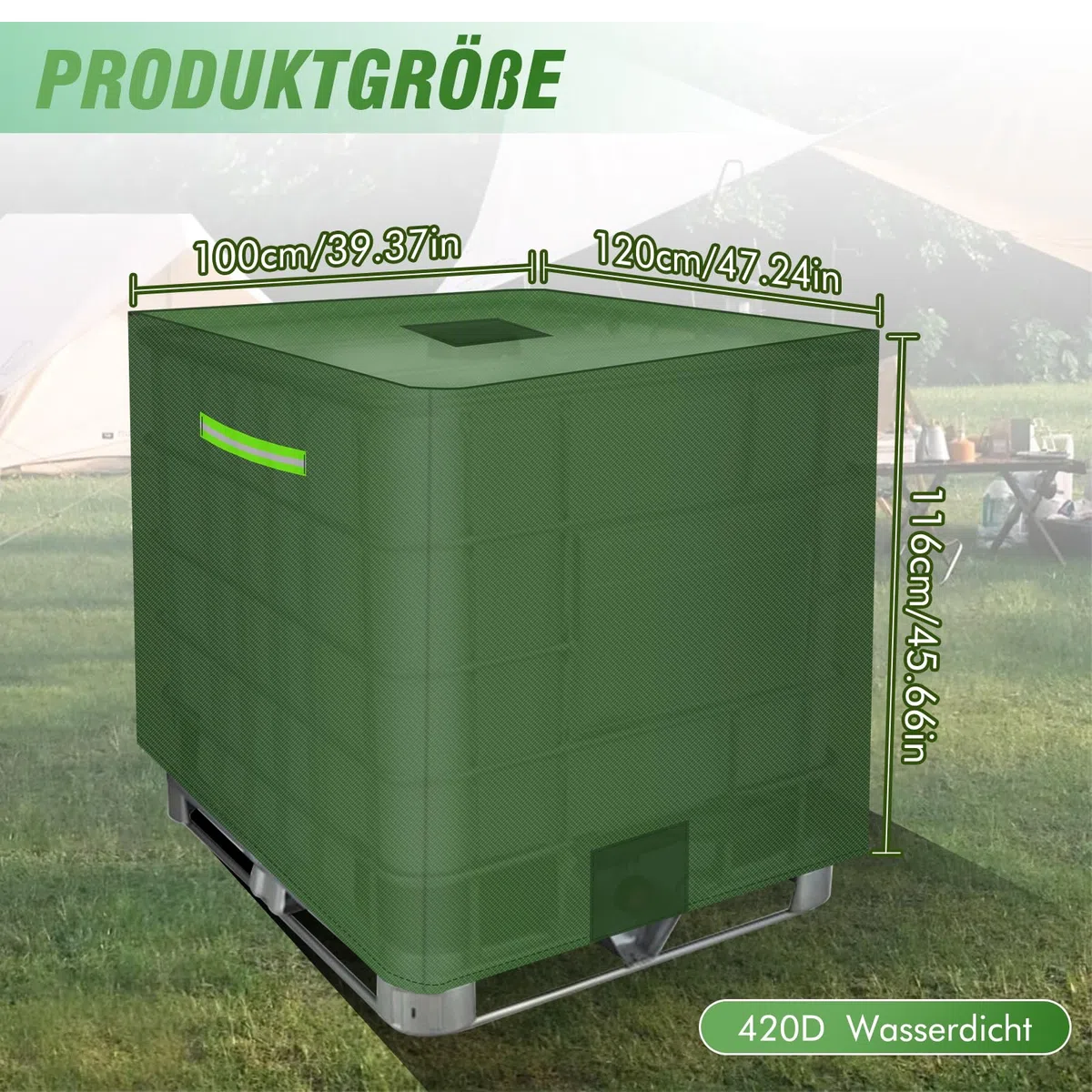 MaxAwe Cubierta para depósito de agua IBC de 1000 L, con cierre de velcro y tiras reflectantes, 420D, impermeable, cubierta protectora IBC, color verde