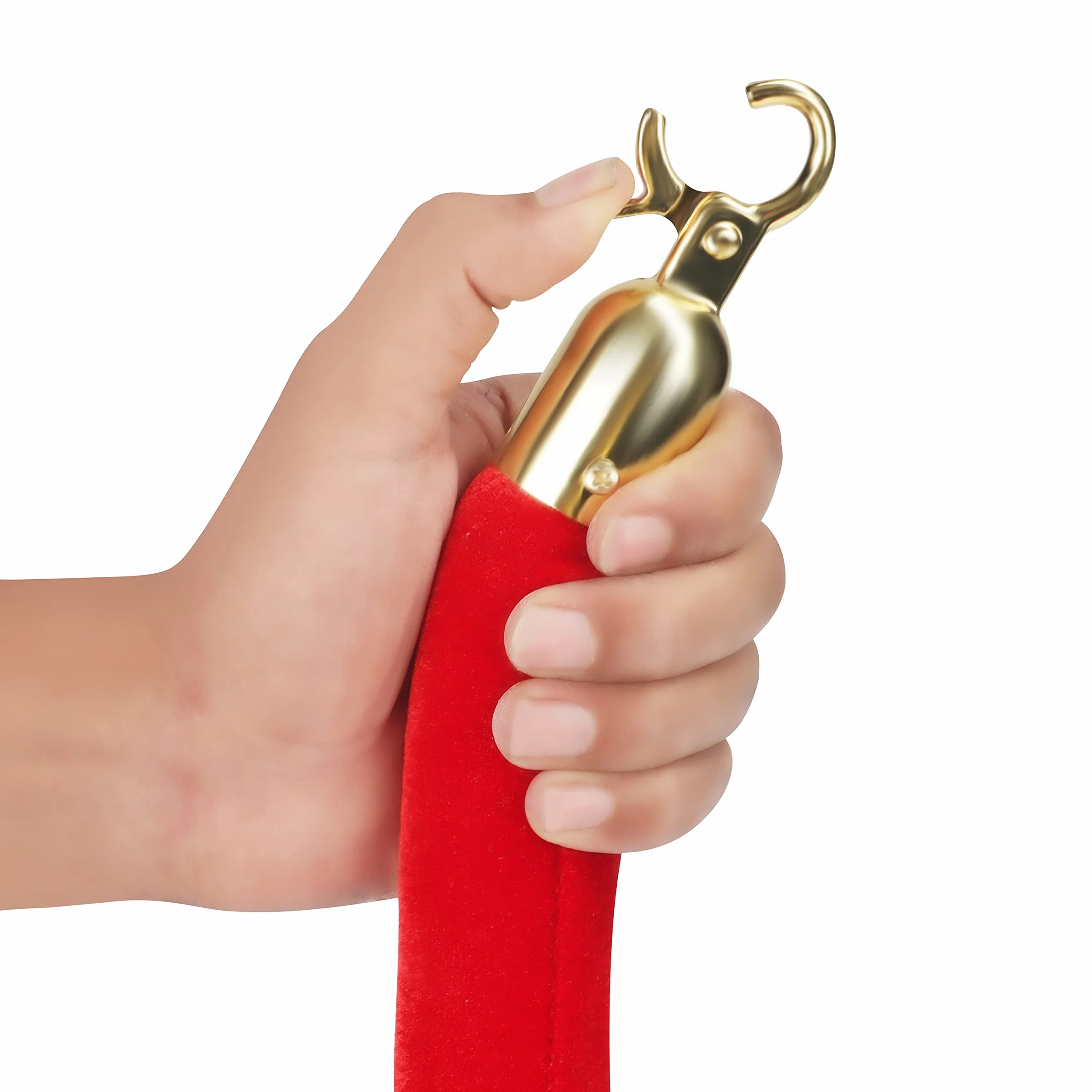 Belle Vous Pack de 2 Cuerda Terciopelo Rojo Barrera Separadora 150 x 3,5 cm – Ganchos Dorados Pulidos para Poste - Cinta Seguridad Separador Filas - Cinta para Delimitar, Control de Multitudes