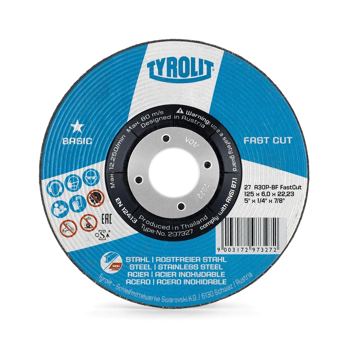 Tyrolit 297327 Basic Fastcut 2In1 Disco De Desbaste, 27, A30P-Bf, 125 X 6.0 X 22.23 Mm Dimensiones, Caja De 10