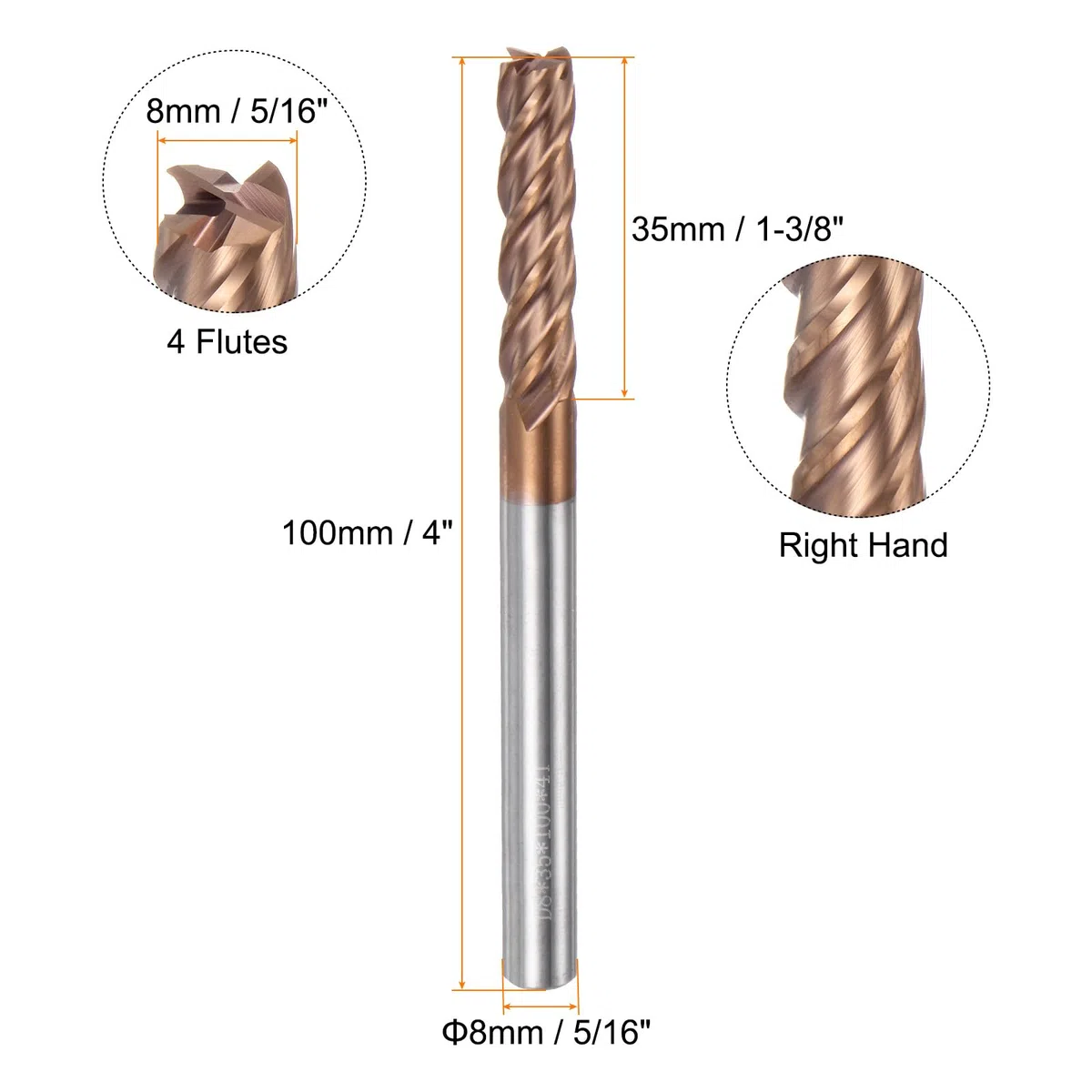 QUARKZMAN Fresado de Extremo Cuadrado de Carburo de 8mm Diámetro Vástago 8mm 100mm Extra Largo HRC55 de Micro-Grano de Carburo de Tungsteno de 4 Flautas Para Aluminio Cobre Metal