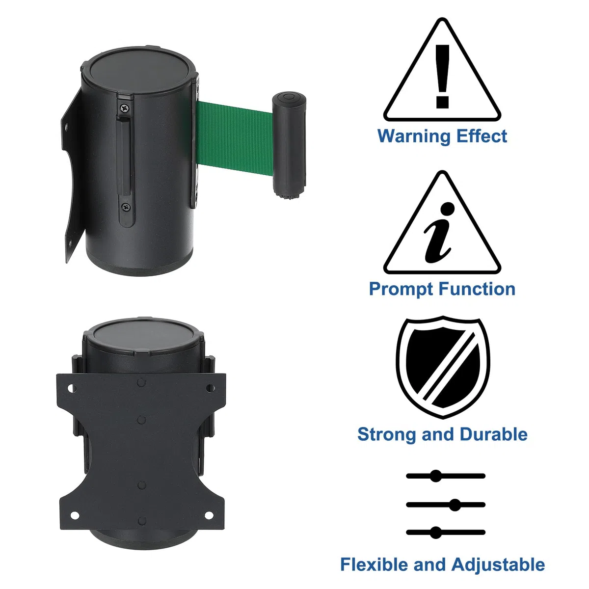 QUARKZMAN Soporte Pared Fijo Barrera Retráctil Cinturón 16.4 Pies Cinturones Retráctiles Para Control Multitudes Tiendas venta por menor Estadios Cinturón Verde Con Caja Negra ABS