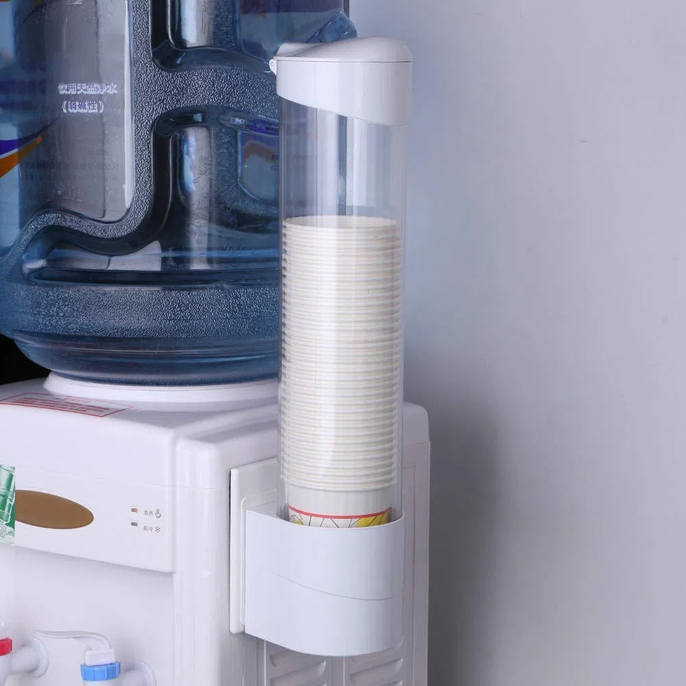 Dispensador de Vasos de Papel, Dispensador de Plástico Montado en la Pared con Tapa Antipolvo para Copas de Papel y Conos de Papel Biodegradable 7.5cm 50 Cups
