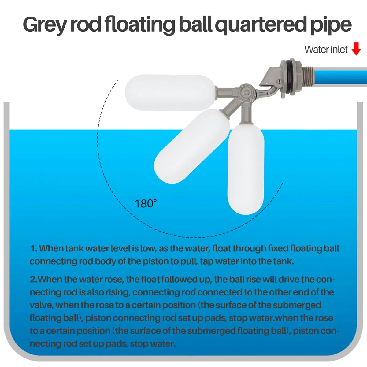 VáLvula de Flotador 1/2 Pulgada, 4 VáLvulas de Flotador, VáLvula de Flotador Autollenante de PláStico con Brazo Ajustable Para Abrevaderos de Ganado, Acuarios, Acuicultura (Gris)