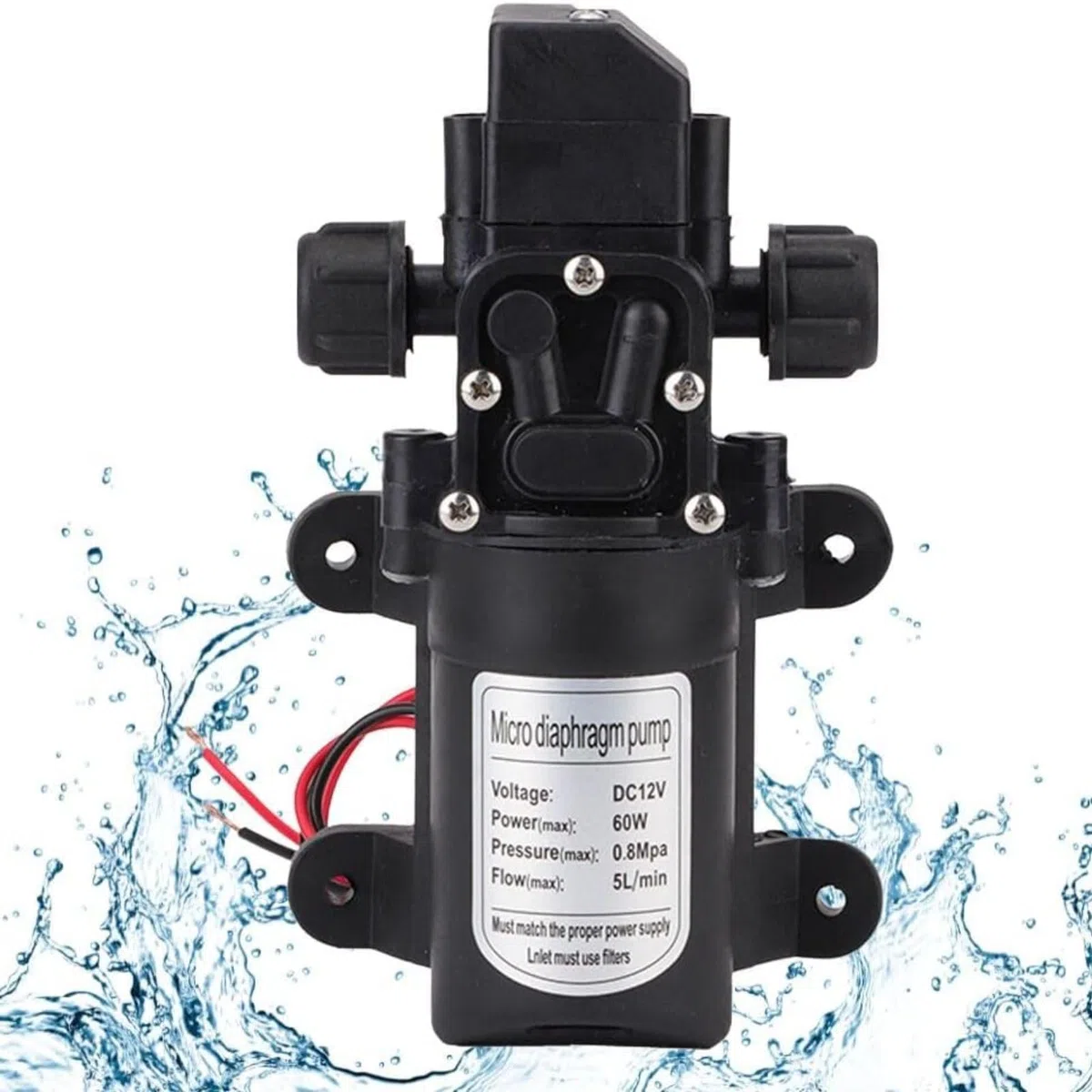 Jadeshay Bomba de Agua 12V,Bomba de Diafragma Bomba de Agua Autocebante de Alta Presión 5L/Min Bomba Autocebante DC para Jardín Caravana Camping RV Botes
