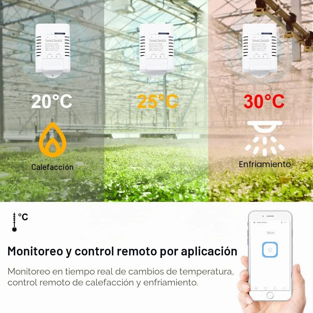 WiFi Temperatura Sensor,Switch Module Monitoring WiFi Controller Smart Home Control Remoto 16A vía Tuya Alexa Google Home medición de la Potencia (TH16+D -S18B20)