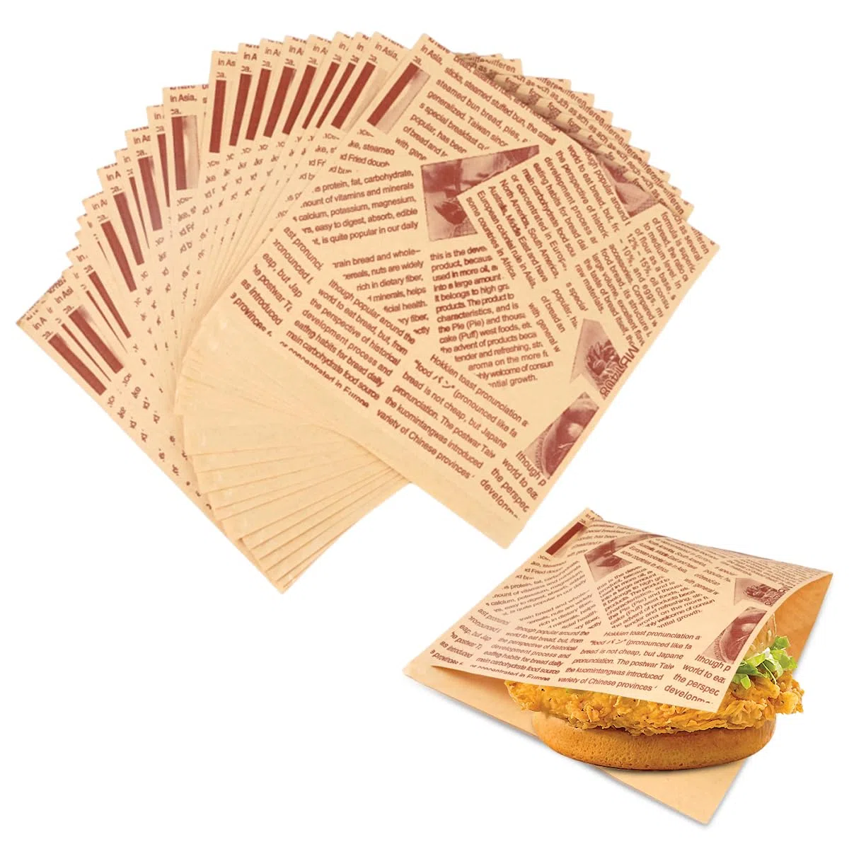 200 Piezas Bolsa de Papel para Envolver Alimentos, 15 x 15 cm Bolsas de Papel para Hamburguesas Sándwich, Bolsas de Comida a Prueba de Grasa, Papels Hamburguesa Antigrasa