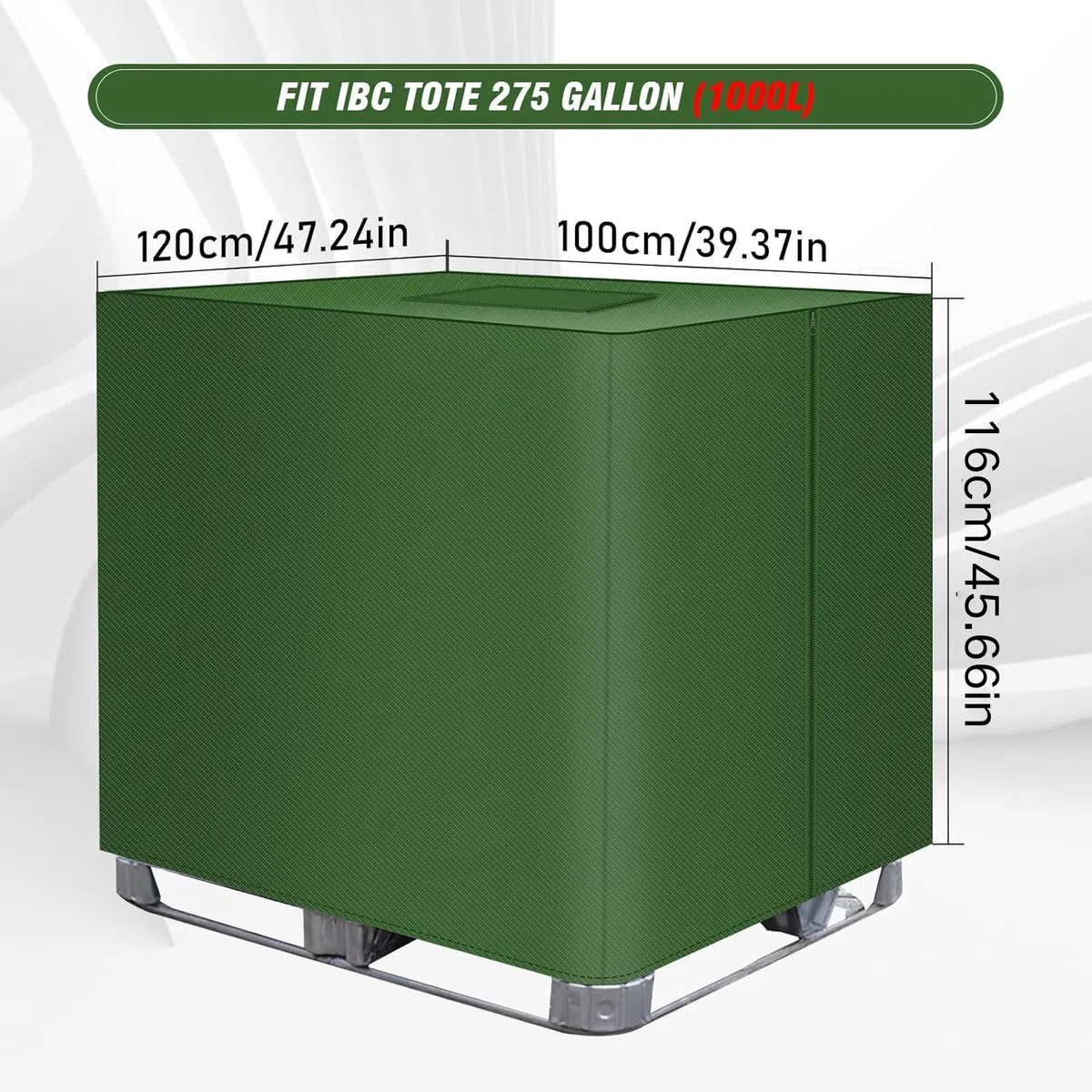 Cubierta para Depósito de Agua 1000L, 420D Funda Depósito Agua con Cremallera y Abertura Velcro, Anti UV Impermeable Antipolvo Cubierta Protectora para Depósito Lluvia, 120x100x116cm