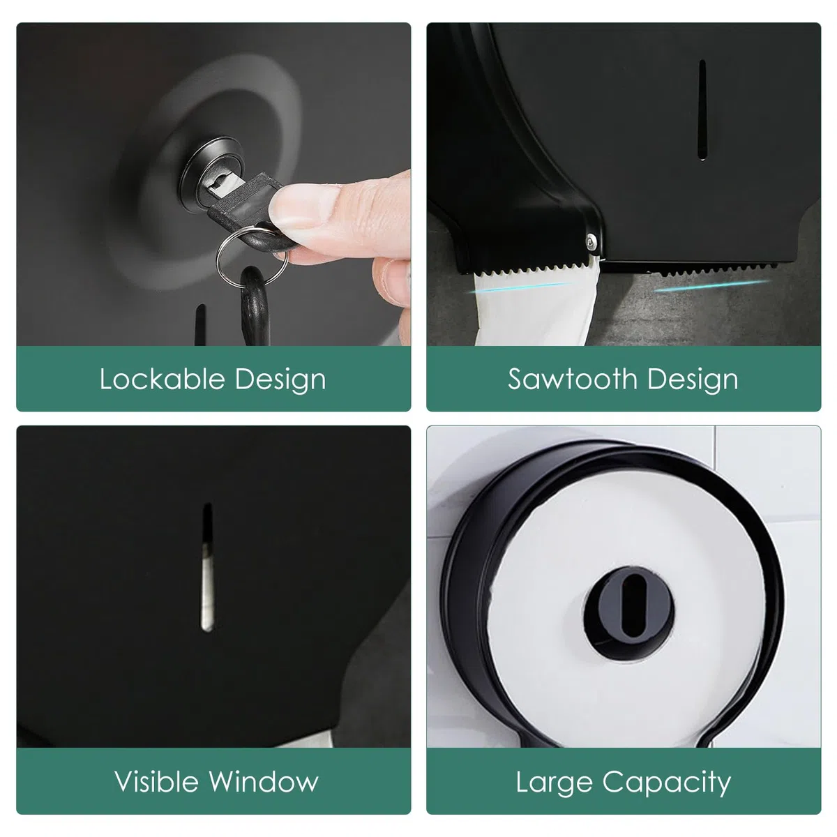 Tissting Dispensador de Papel higiénico Jumbo para Rollo de 9, Soporte de Papel higiénico Comercial para Montaje en Pared con Estante, Soporte dispensador de Toallas de Papel con Bloqueo (Black)