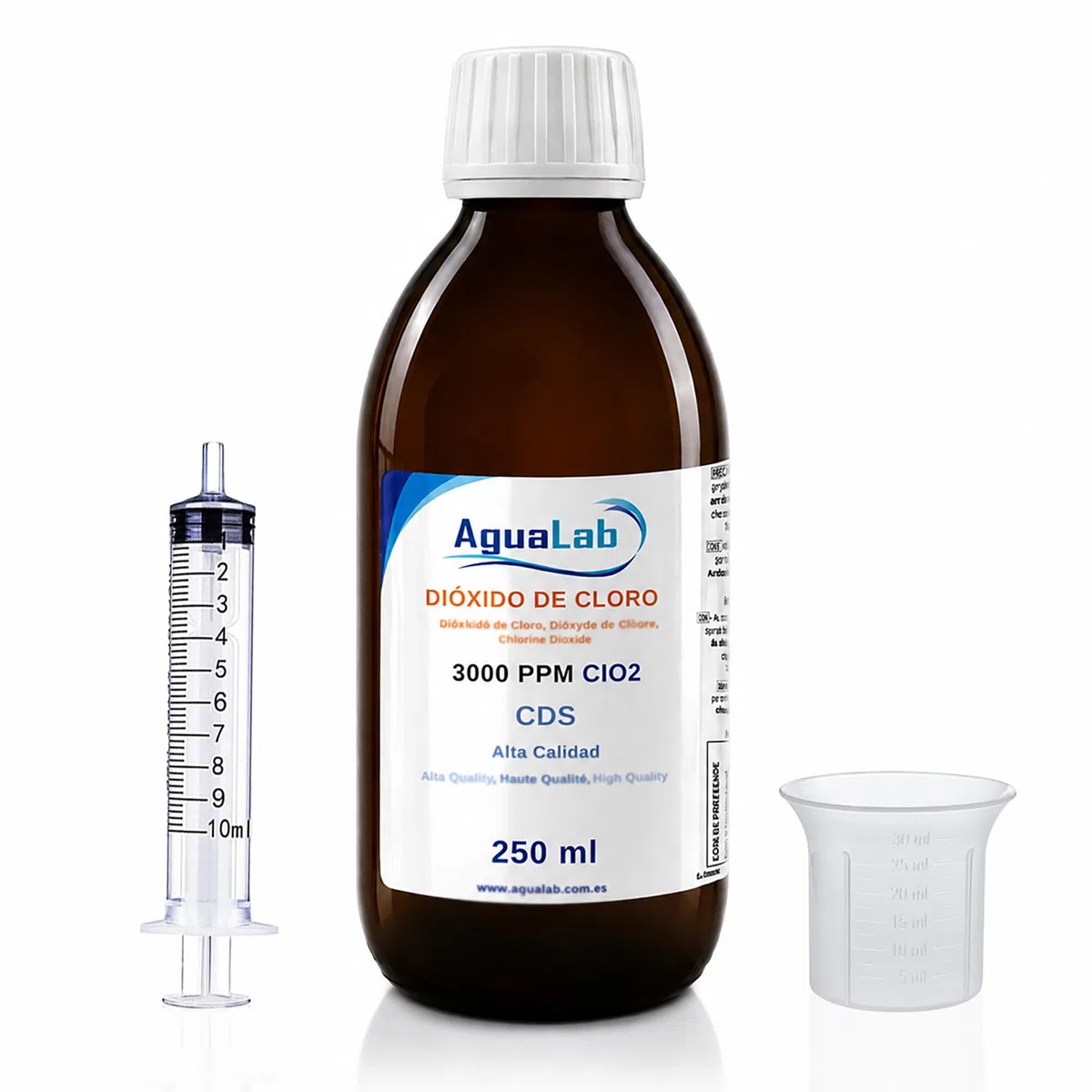 Dióxido de Cloro alta calidad en vídrio 250ml - CDS 3000 PPM - PH Neutro | Apto para Desinfección y Potabilización Aguas Consumo Humano - Laboratorio Español. Reg 24-20/40/90-12176