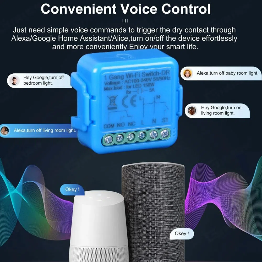 Yueyang Tuya WiFi Smart Switch 220V Relé Contacto Seco Interruptor de Control Remoto, Abridor de Puerta, Modo Pulso, Funciona con Alexa Google Home (1)