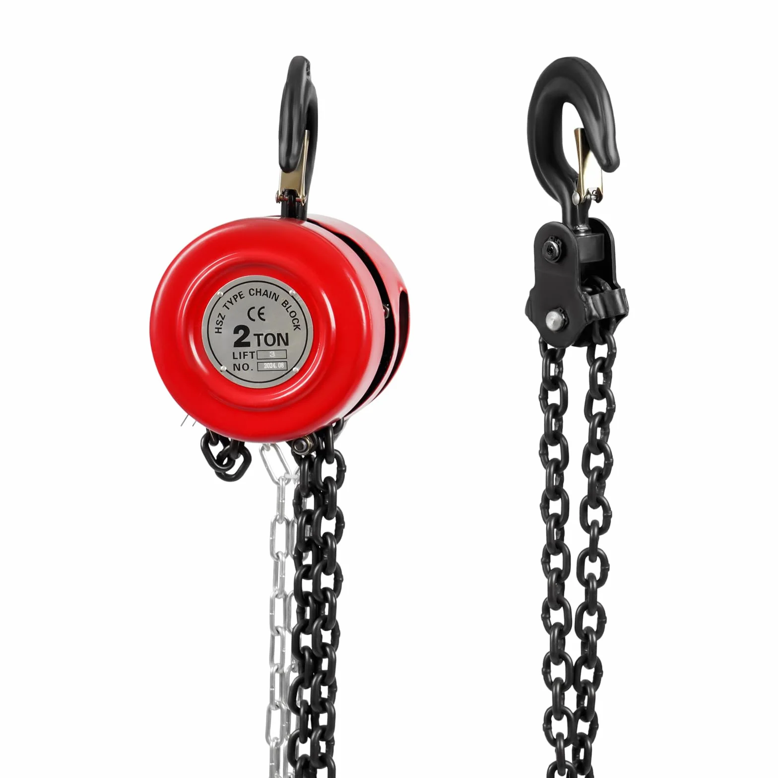 Polipasto de cadena con capacidad de carga de 2000 kg y altura de elevación de 3 m, polea, cadena de acero robusta, tracción de cable con gancho giratorio de 360°, polipasto manual para