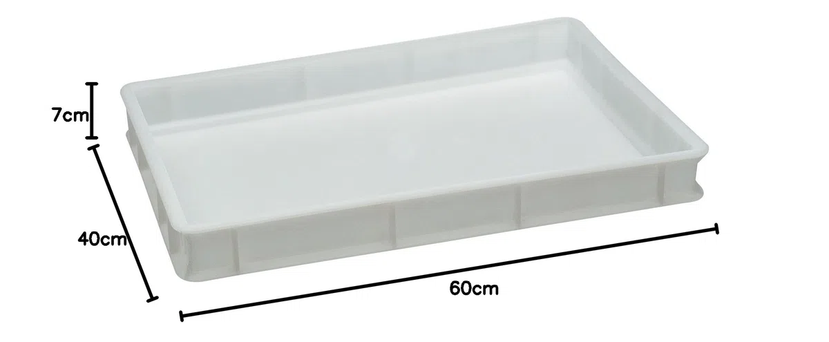 PIAZZA - Recipiente para masa para pizza y pan de plástico, 60 x 40 x 7 cm - Caja para masa para panetti pizza ideal para cualquier tipo de comida (blanco) - Fabricado en Italia