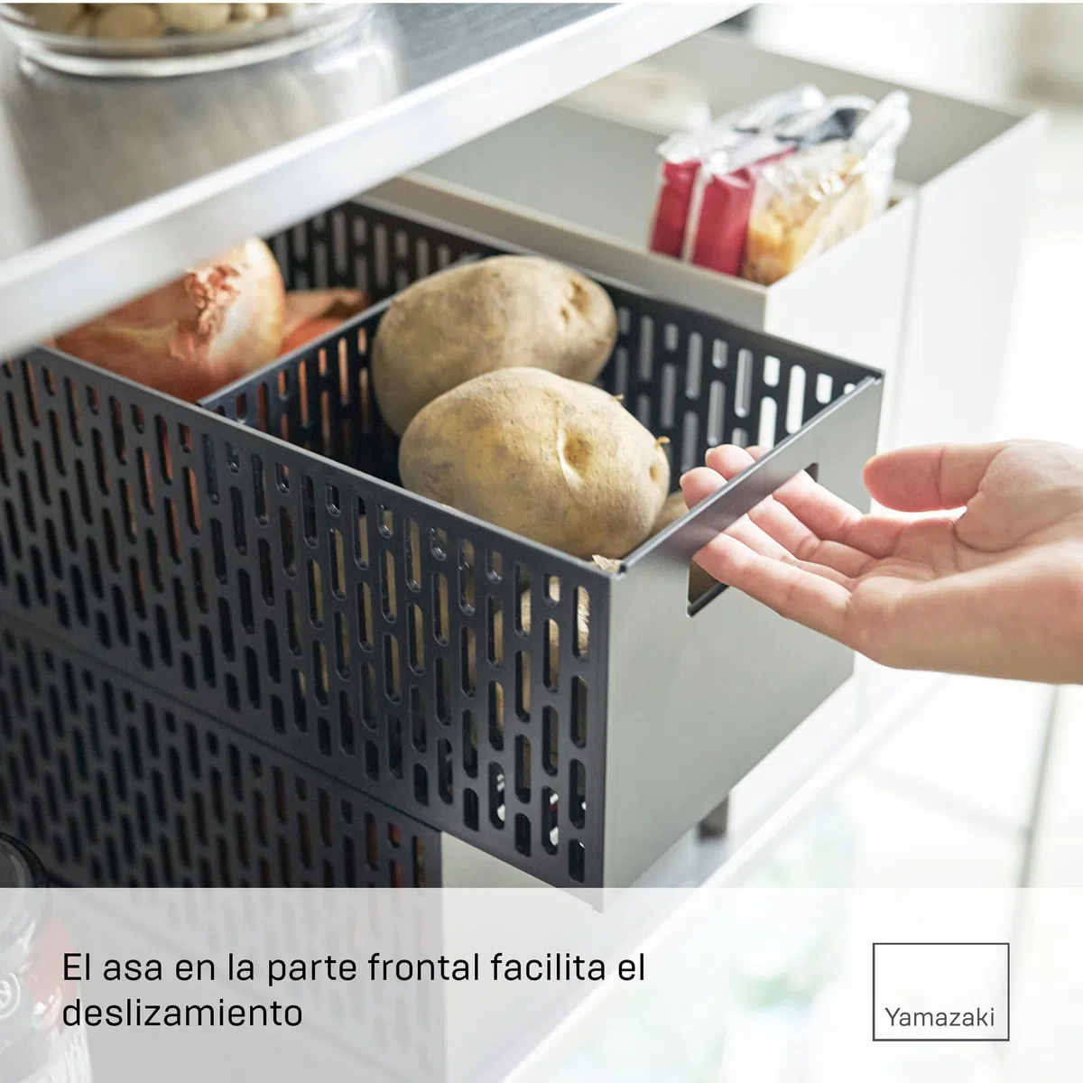 Yamazaki 5021 TOWER Vegetable Basket, black, ABS Resin, 15.3 x 32 x 12.2 cm