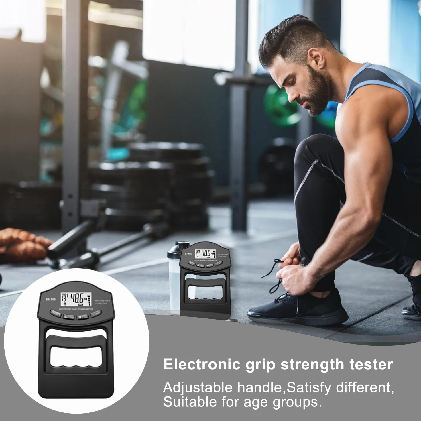 Medidor de fuerza digital manual, 396lb/180kg, dinamómetro de mano, inteligente y sensible, agarre de fuerza electrónica, gran pantalla LED con cable de carga USB