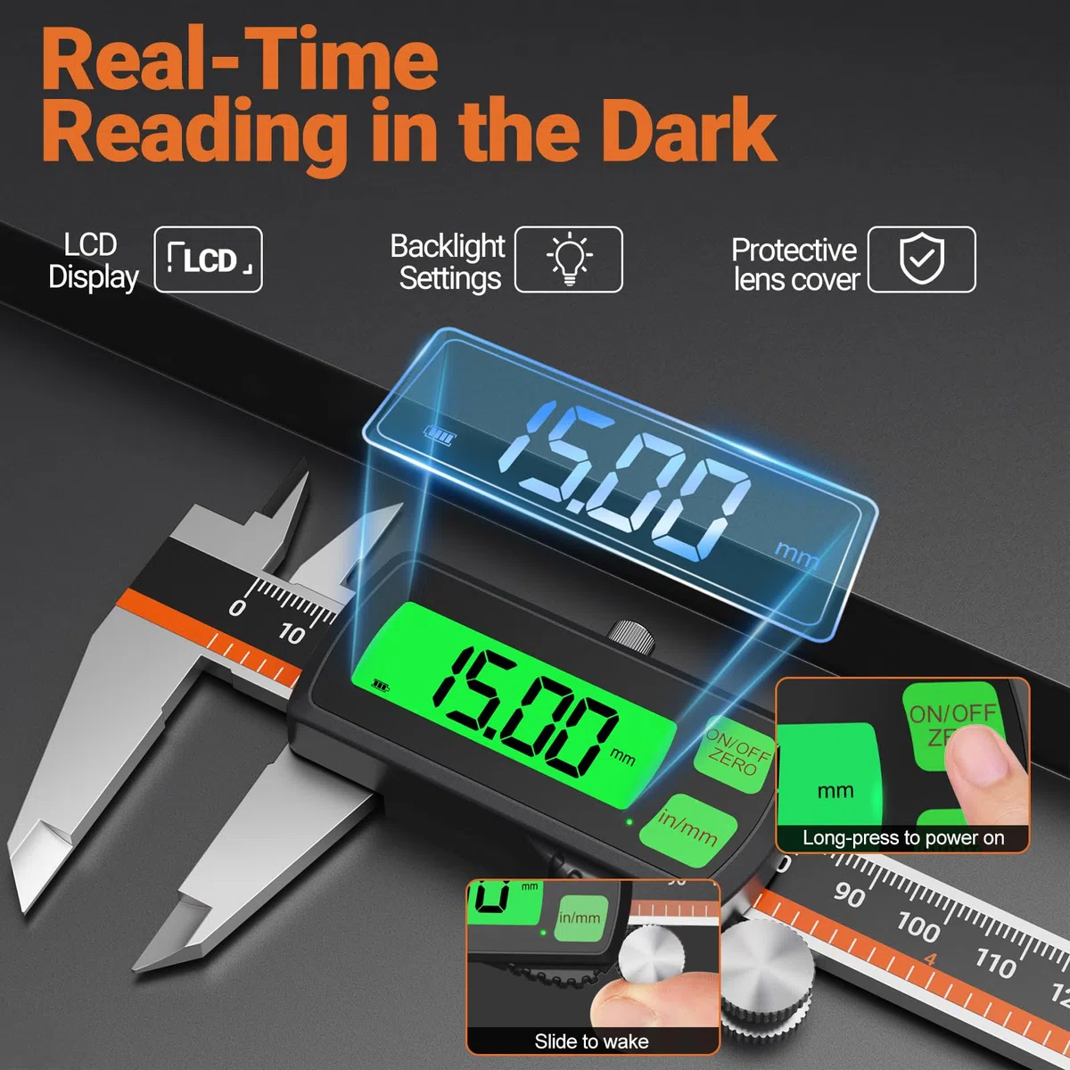 Calibre Digital Recargable Pantalla TáCtil,Calibrador Digital ElectróNico de PrecisióN 150mm/6pulgadas,Pie De Rey Digital De Apagado AutomáTico,Pie de Rey ElectróNico con Pantalla LCD