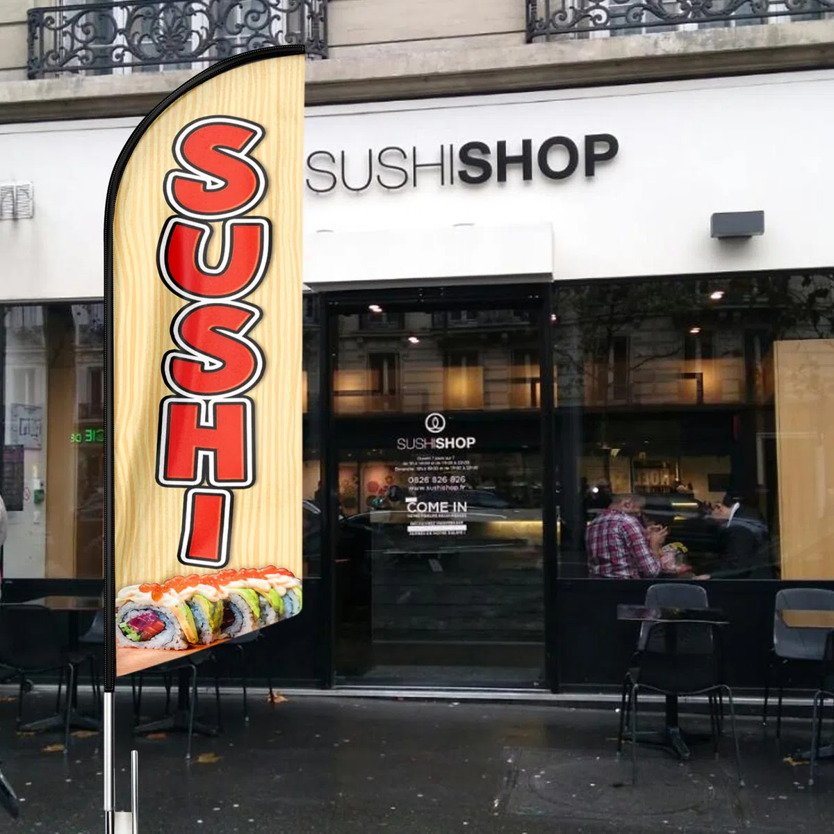 Bandera de sushi Swooper, bandera de plumas publicitarias de sushi de 8 pies, carteles para negocios y tiendas (solo bandera)