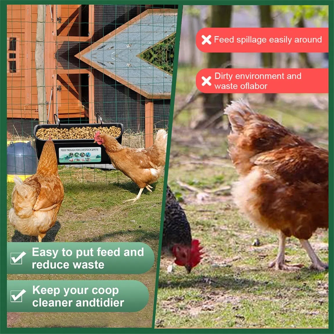 Comedero para aves de corral, comedero para cabras, vallas, comederos colgantes, bebederos con clips para pollo para pollos y animales de granja, 2 unidades
