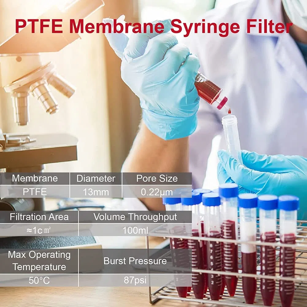 Energetic Paquete de 100 Filtros de Jeringa HidrofóBico Membrana de 0,22 Um FiltracióN de TamañO de Poro de 13 Mm Filtros de Laboratorio de Jeringa No EstéRiles
