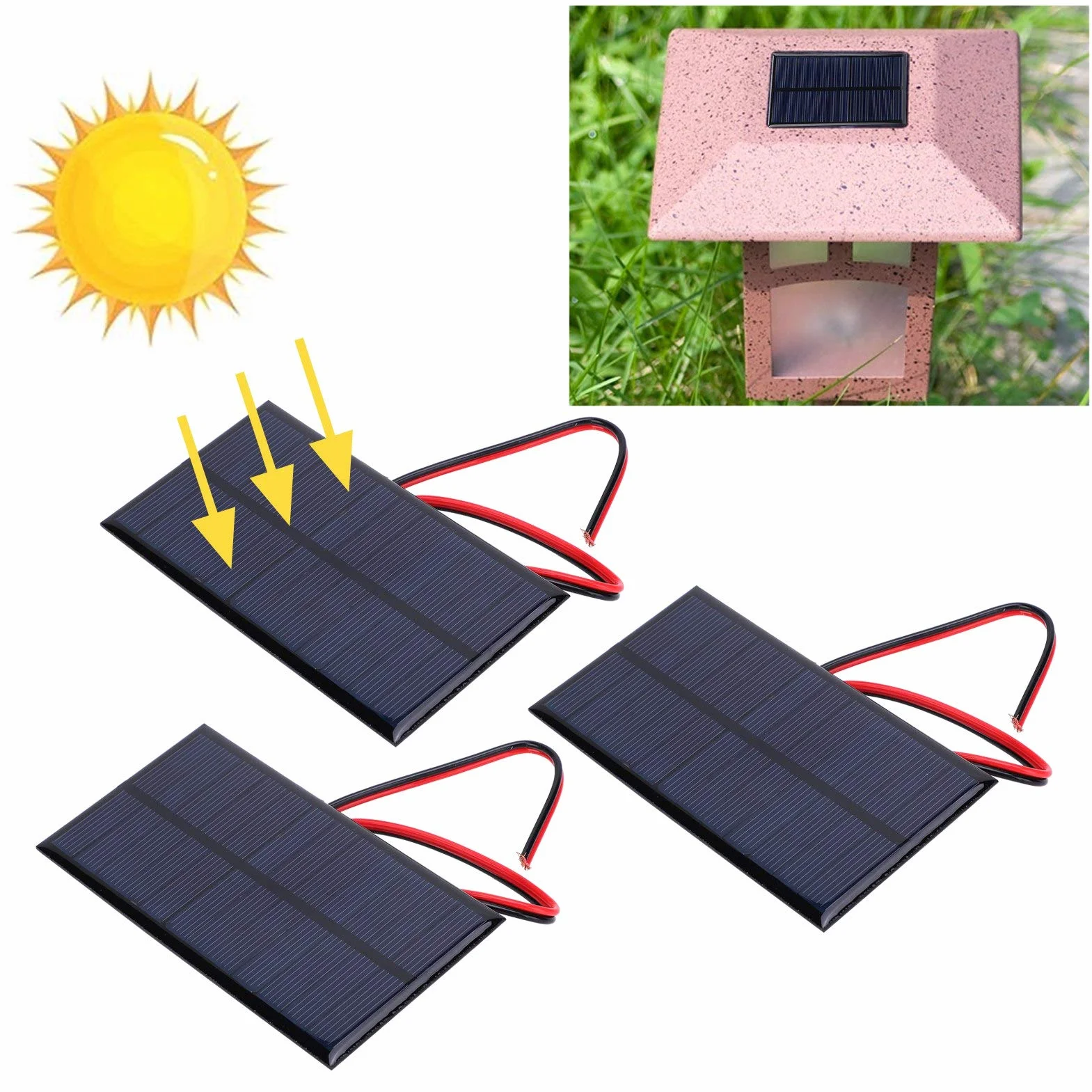 Módulo de Energía de Celda de Panel Solar de 3 Piezas 6 V 1 W, Panel Solar de Silicio Policristalino con Cable de 30 Cm para Luz Solar, Proyectos Científicos