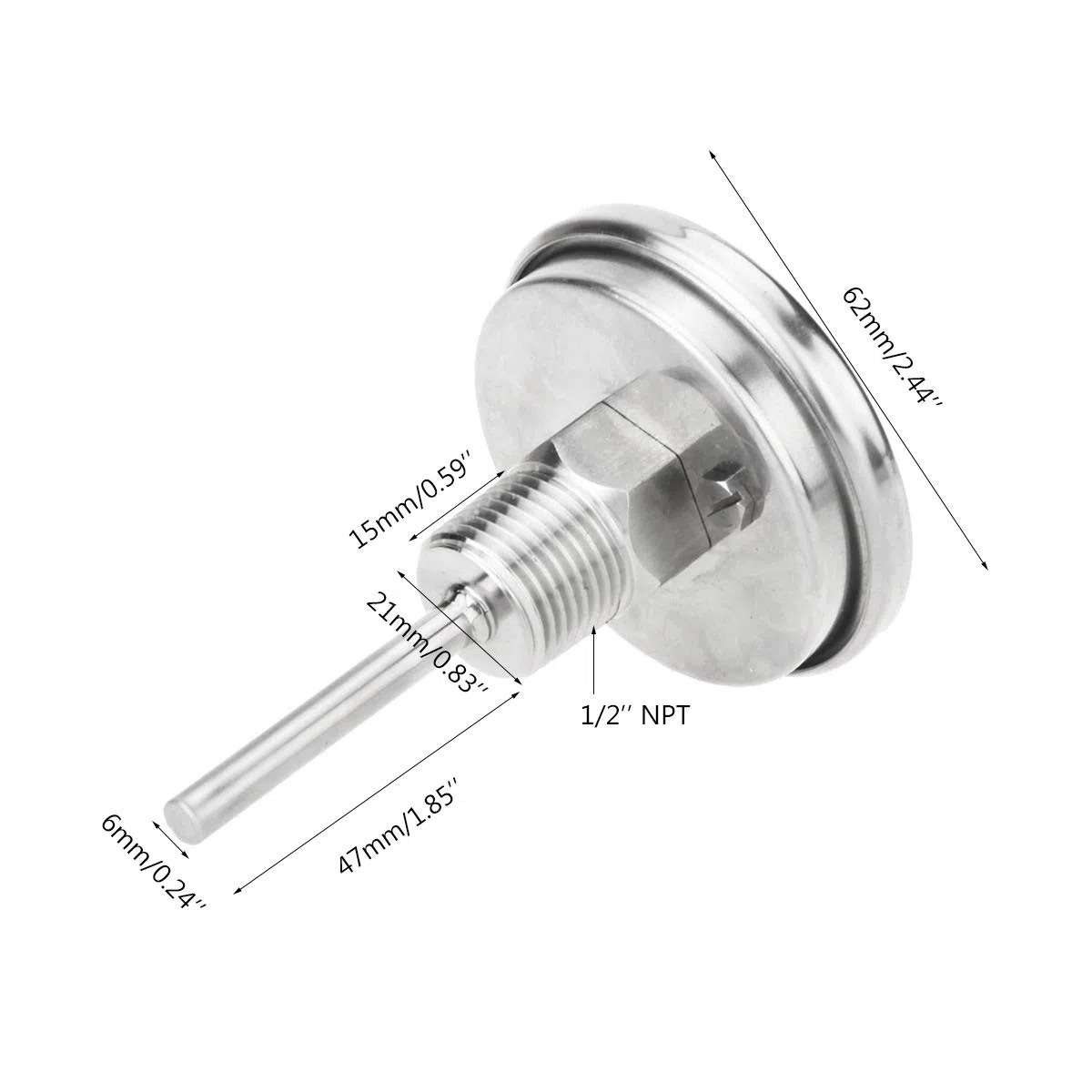 Termómetro de elaboración casera de Acero Inoxidable Celsius Fahrenheit Medidor de Temperatura de destilación de Agua bimetálico 1/2 "NPT (vástago de 2")