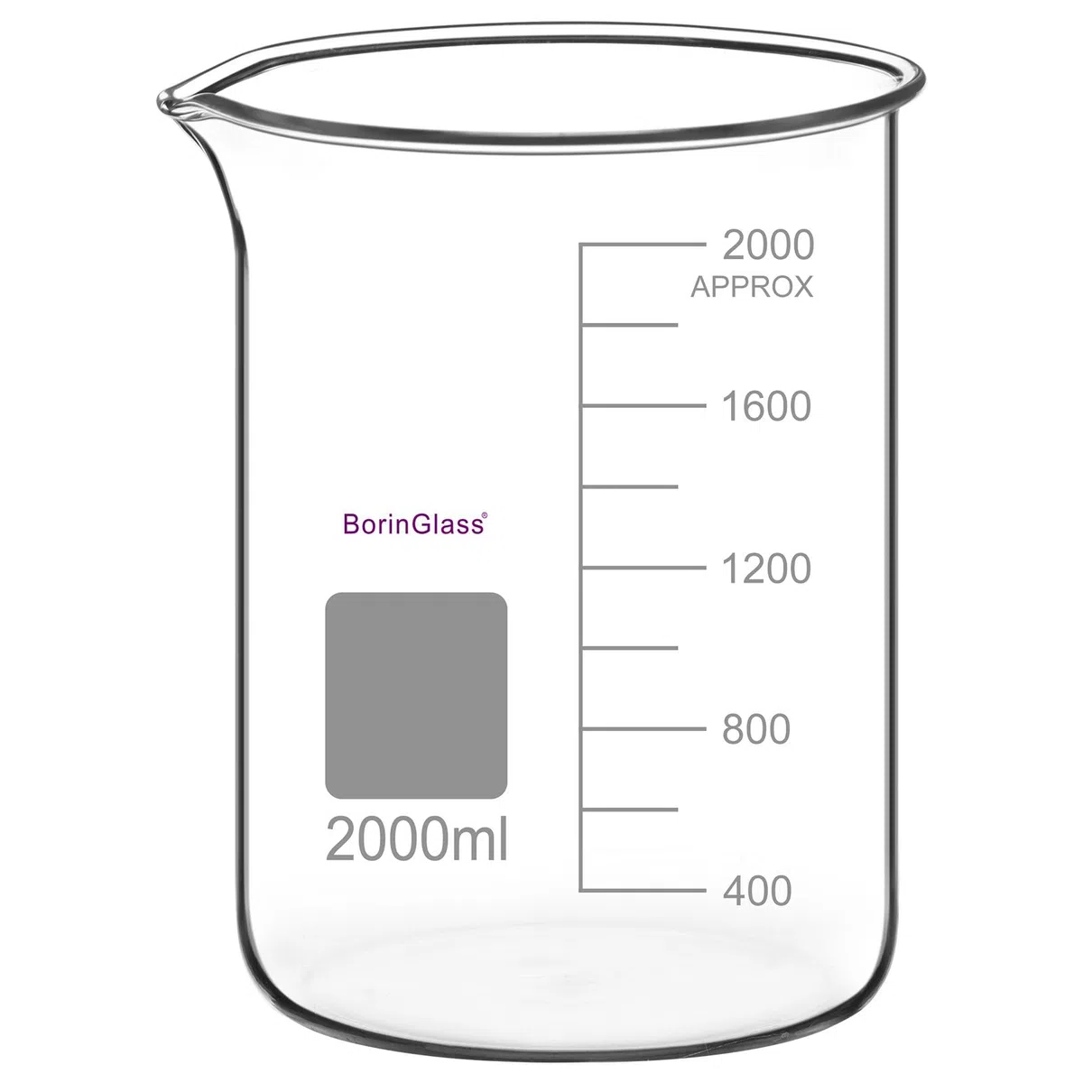 BorinGlass Vaso de Precipitados de Vidrio de Borosilicato de 2000 Ml, Vaso Medidor Griffin de Forma Baja Graduado con Pico Antigoteo para Vertido Y Mezcla Precisos en Experimentos de Laboratorio