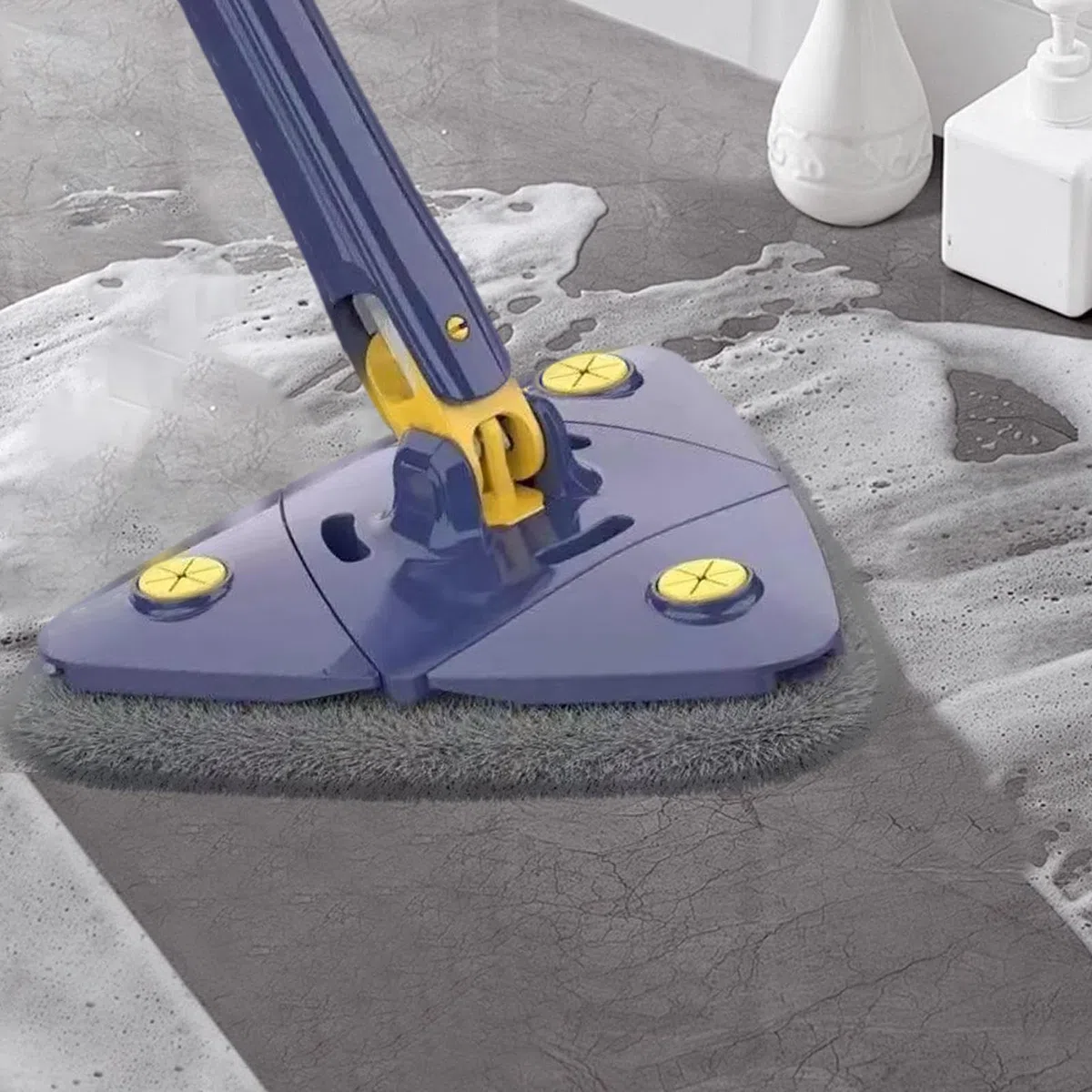 Fregona de Lavado de Pared - Mango Largo, Forma Triangular, Herramienta de Limpieza en y húmedo rotativo para Superficies duras, Espejos, Esquinas y Grietas, Limpieza Profunda y