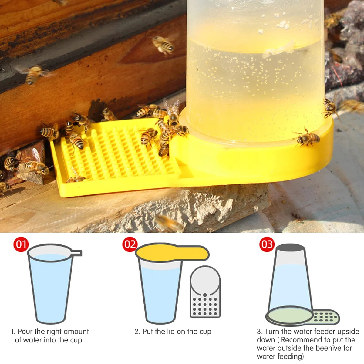 2 Piezas Comedero de Colmena de Abejas, Comedero de Entrada de Abeja, Alimentador de Agua de Abejas para Apicultura - 8.4 x 12.7cm, Amarillo
