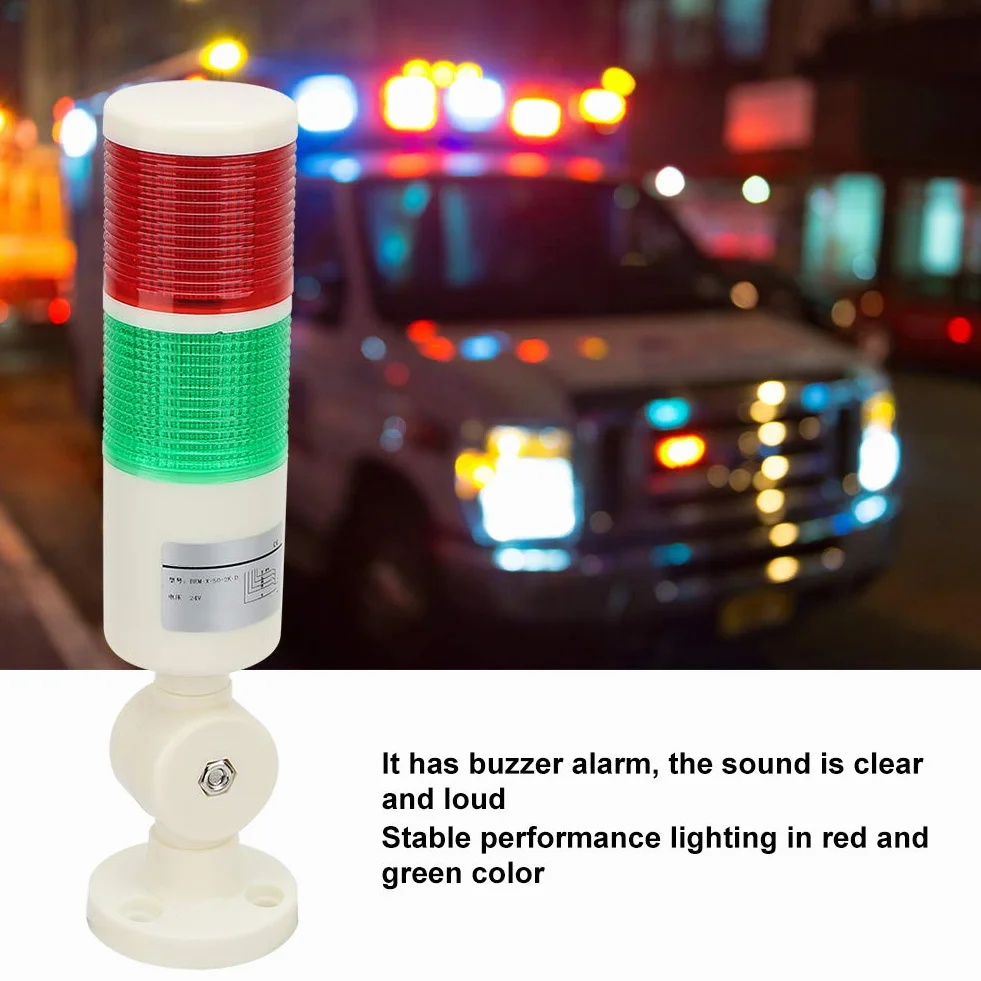 LED Luz de Señal de Torre, Luz de señal de advertencia Luz de señal de alarma Lámpara de baliza verde roja de 24 V con sonido de zumbador