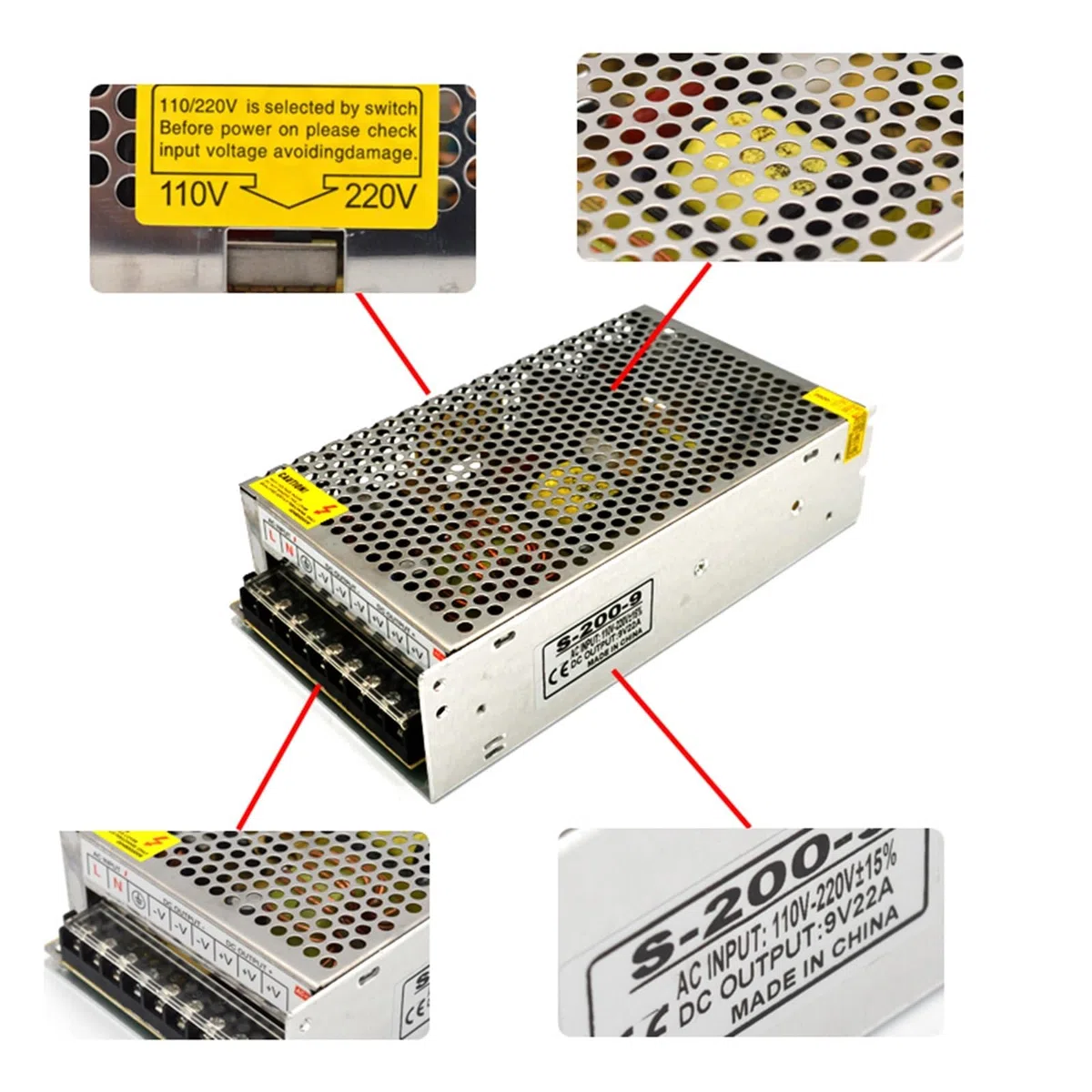 Fuente de alimentación 9V 2A 3A 5A 10A 22A 30A AC 110V 220V a DC 9V Adaptador de Fuente de alimentación 9 voltios SMPS Fonte 500W for Tira LED(9V 5A)