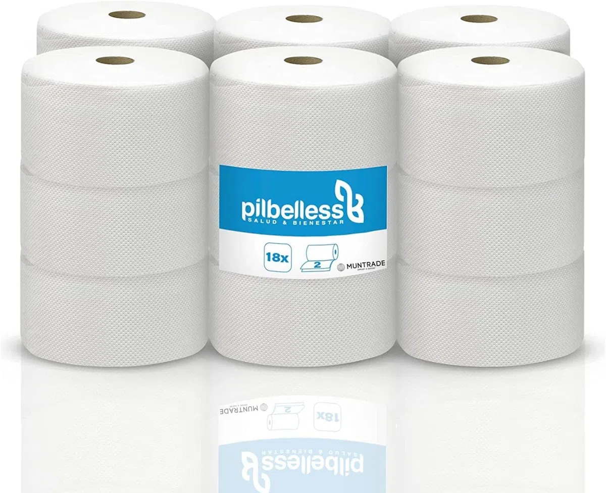 Papel Higiénico Industrial Doble Capa | Pack de 18 Uds. 100m/Rollo Papel higienico desechable y biodegadable.
