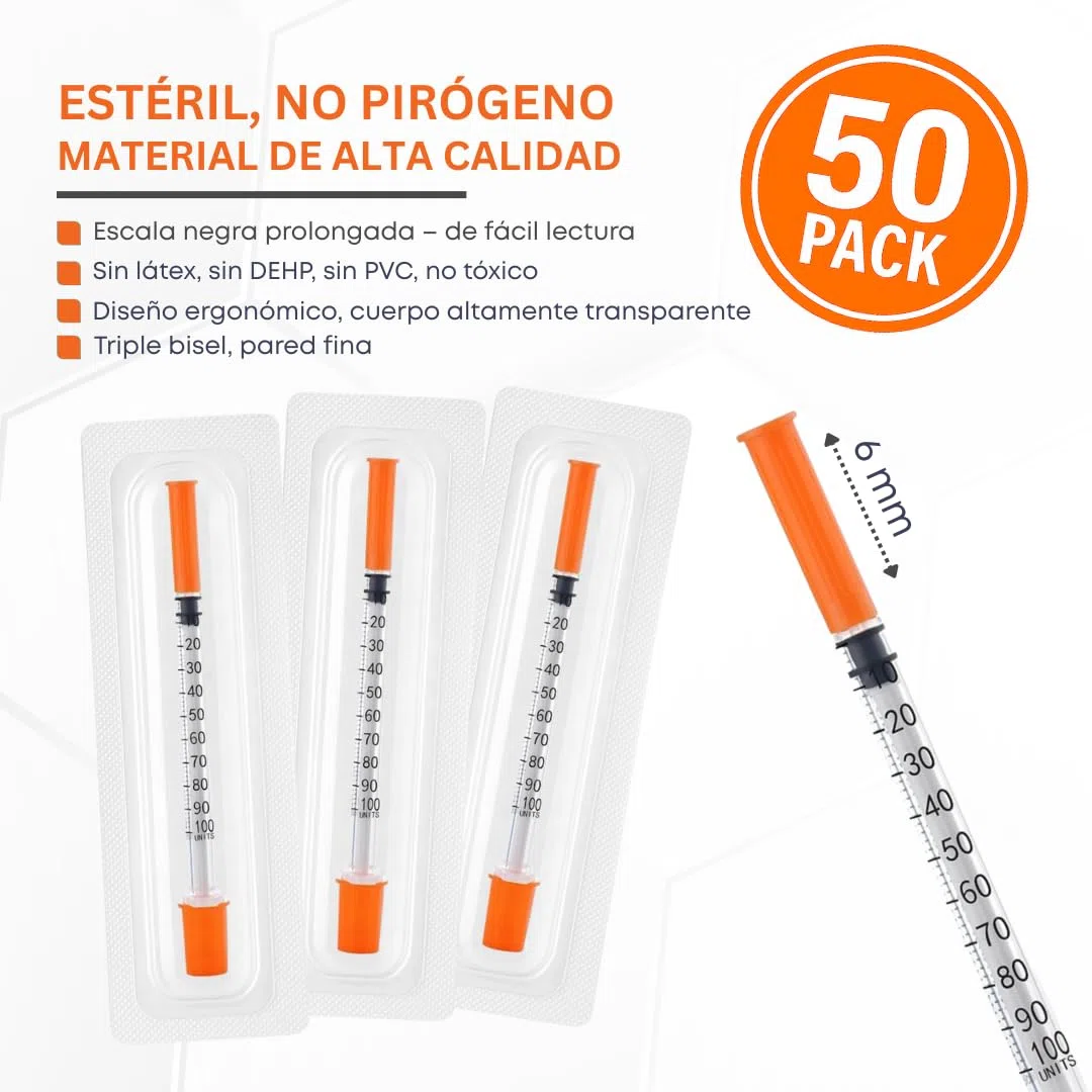 50 unidades de tubos de plástico U100 de 1 ml 31G x 1/4" (0,25 x 6 mm), envasados individualmente, para laboratorio y técnica, herramientas de medición y dosificación multiusos de precisión
