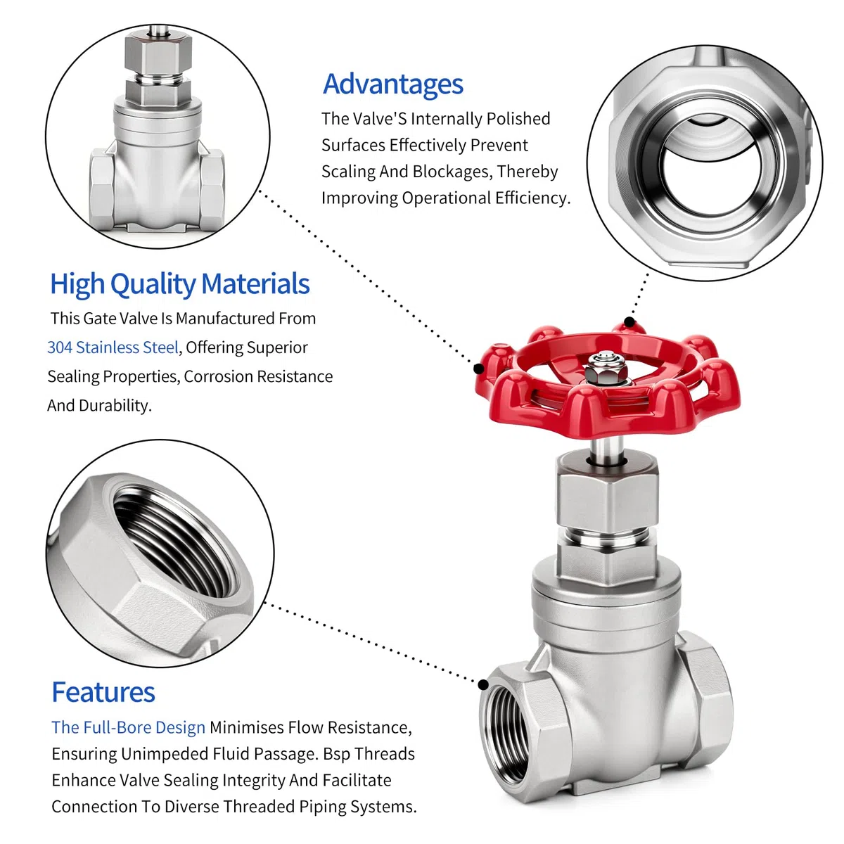 EGAOBOY Válvula de compuerta de acero inoxidable 304 para uso intensivo, válvula de esclusa giratoria hembra x hembra BSP de 3/4" 200 WOG para agua, aceite, gas y fontanería industrial.