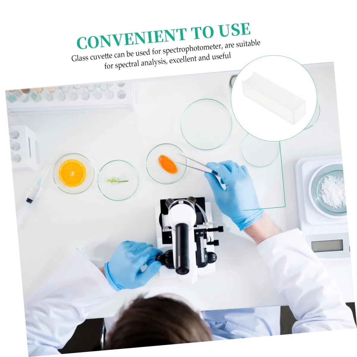 Cubeta Óptica De Vidrio para Laboratorio Set De 4 Piezas 1.77X0.47X0.47In Cubetas Espectrofotómetro para Análisis Espectral Uso Científico