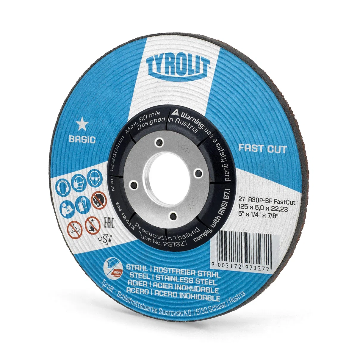 Tyrolit 297327 Basic Fastcut 2In1 Disco De Desbaste, 27, A30P-Bf, 125 X 6.0 X 22.23 Mm Dimensiones, Caja De 10