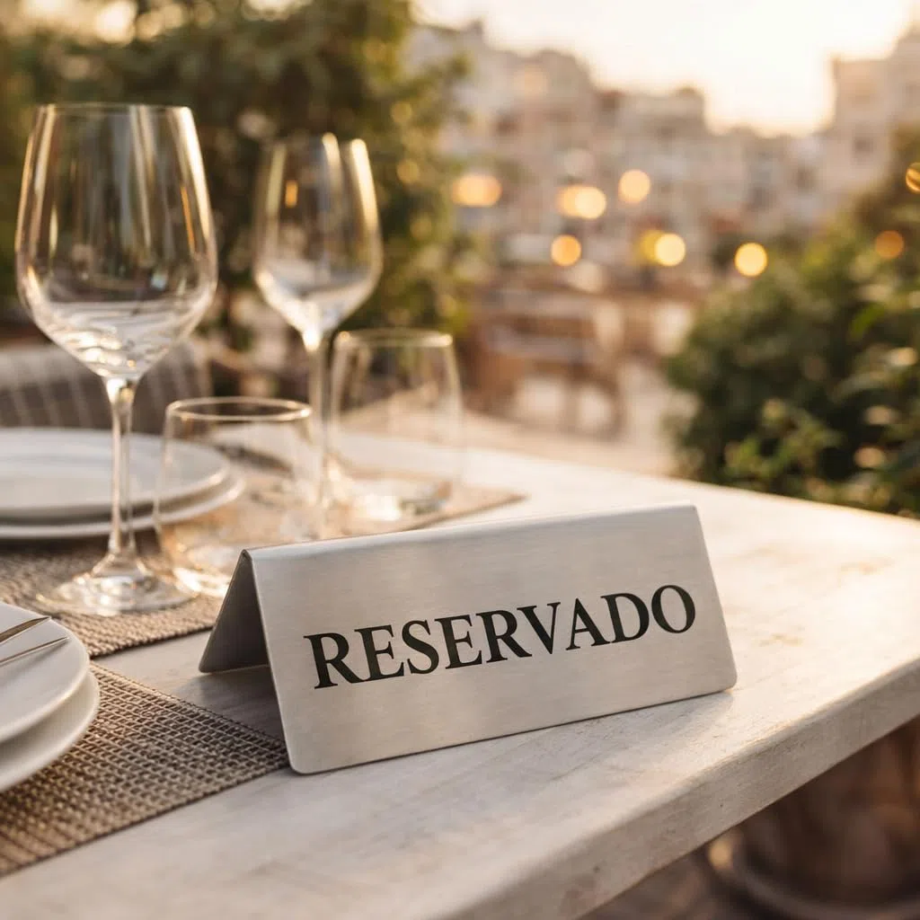 MGE - Placa de Mesa Reservado - Letrero Metálico Elegante para Reserva de Mesa - Cartel Reservado Pesado de Acero para Bares, Restaurantes, Hoteles y Hostelería - Set de 6 Piezas - Español