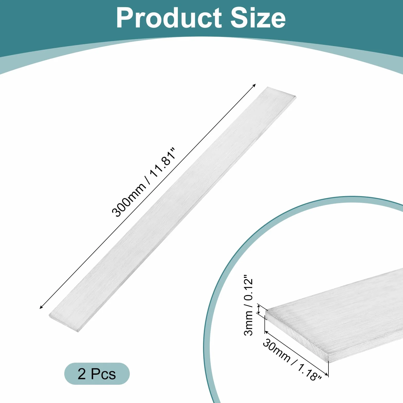 QUARKZMAN 2 Piezas De Barra Plana De Acero Inoxidable 316L, Grosor De 1/8", Ancho De 1-3/16", Longitud De 12", Acabado Cepillado, Tiras De Metal Para Industria Y Manualidades DIY
