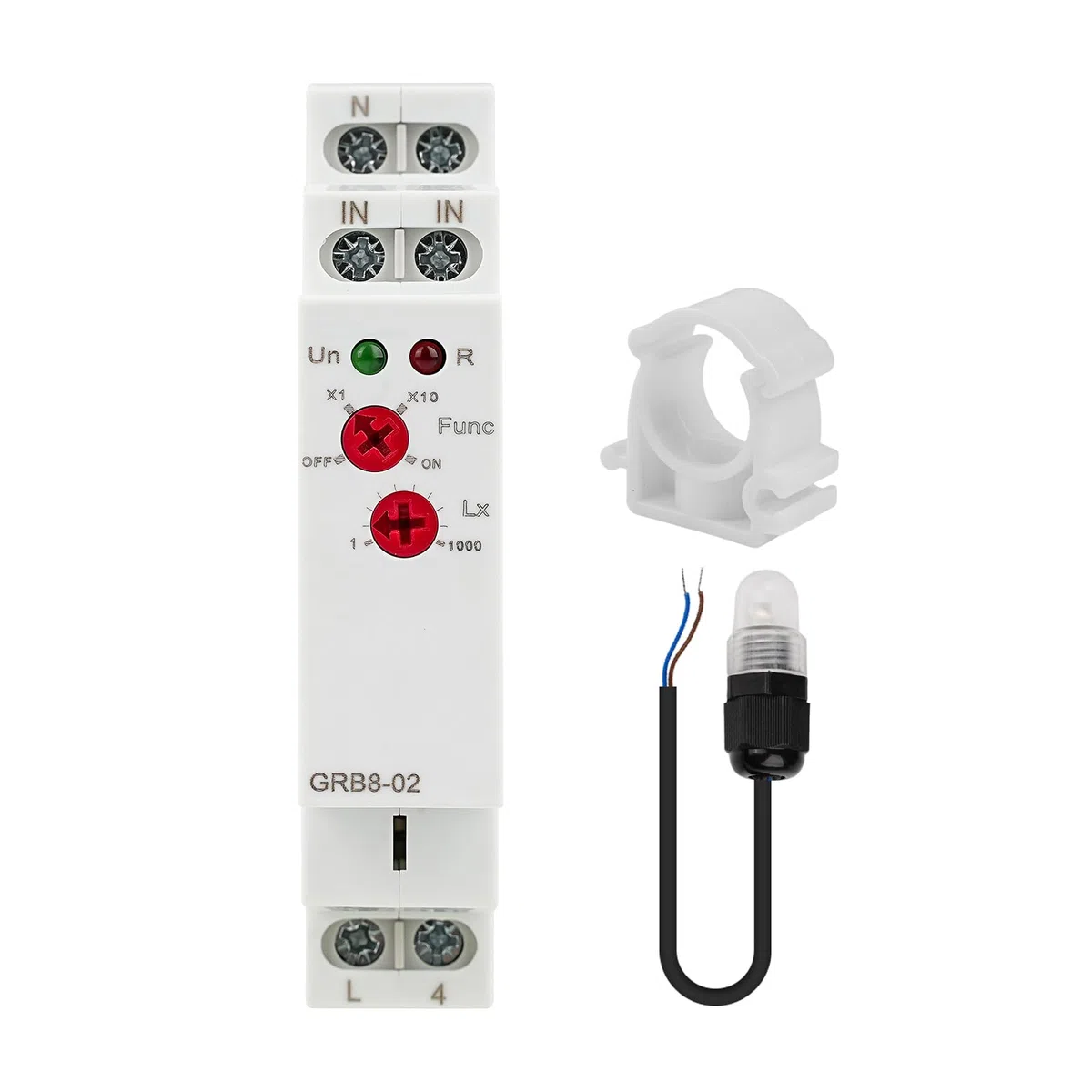BuyWeek GRB8-02 Relé Fotocontrolado Relé de luz de Temporizador Fotoeléctrico Sensor Crepuscular Exterior Montaje Riel Interruptor Automático AC 110V-240V Sensibilidad lumínica:1-1000 Lx/10-10 000 Lx
