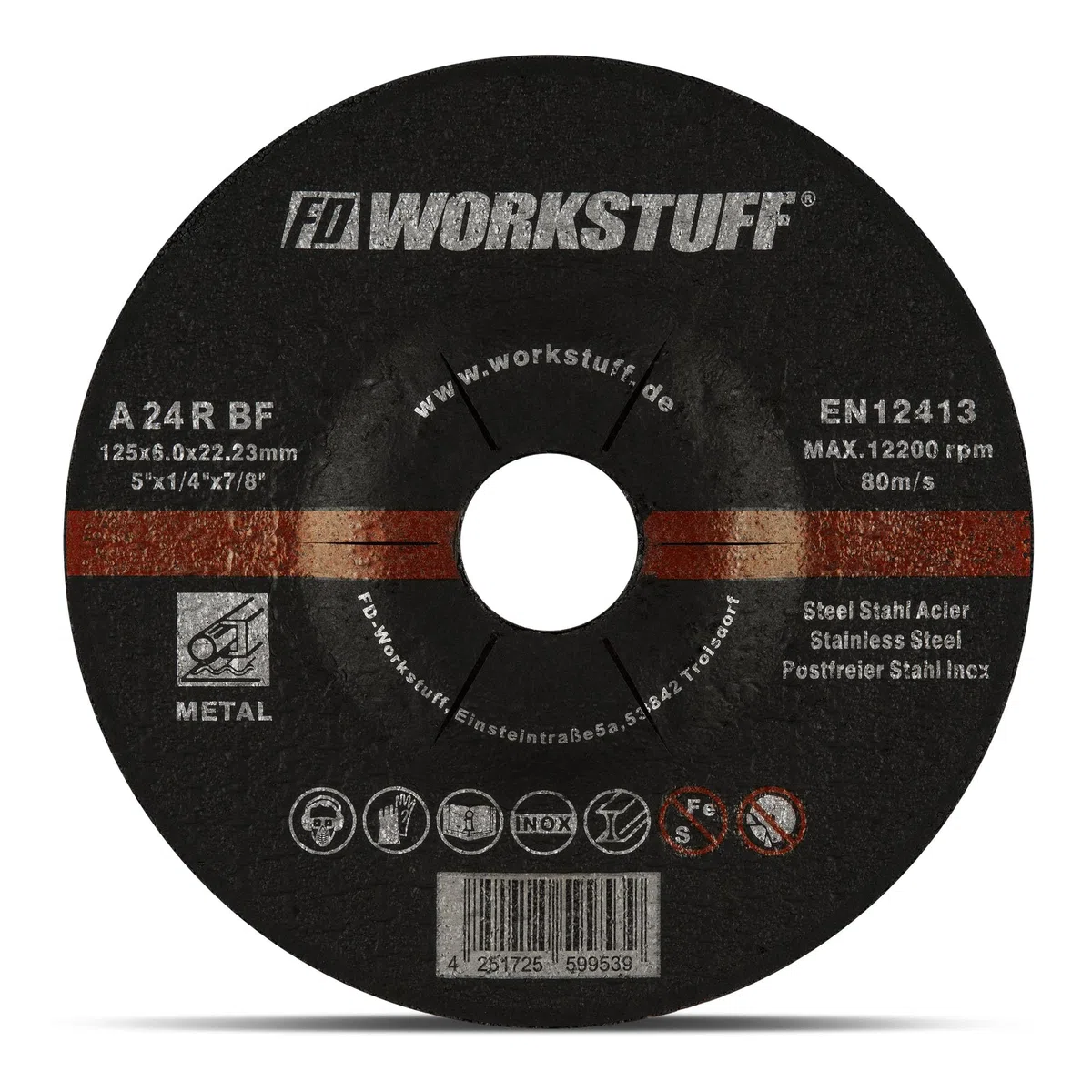 Fd-Workstuff - Discos de Desbaste Profesionales, 10 Unidades, 125 x 6 mm para Amoladoras, Acero y Metal No Ferroso. Accesorios Duraderos y Versátiles, Amplio Alcance de Uso