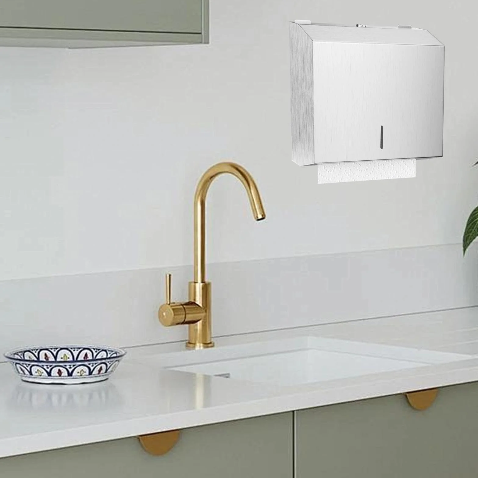Dispensador Papel Secamanos en Pared, Dispensador de Toallas de Acero Inoxidable con Cerradura, Dispensadores de Papel Higiénico para Oficinas, Hoteles y Restaurantes(Plata)
