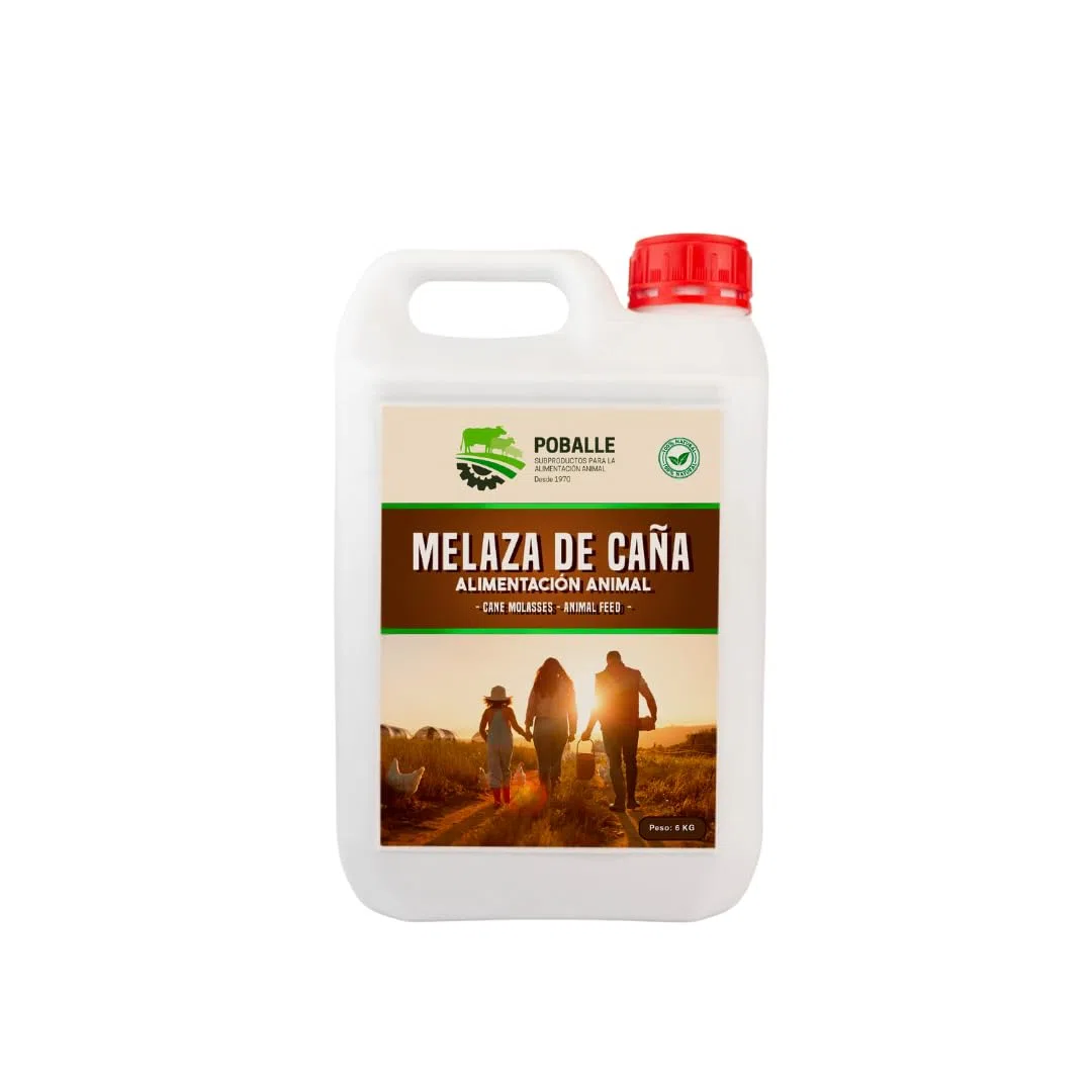 MELAZA POBALLE para Alimentación Animal – Vacas, Cabras, Ovejas y Caballos. Garrafa de 6 kg de MELAZA de Caña de Alta pureza.