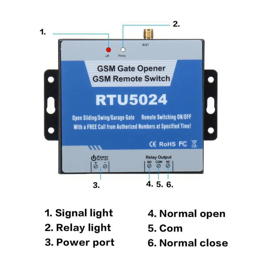 RTU5024 GSM Abridor de Puerta Interruptor de Relé Control Remoto InaláMbrico Acceso una Puerta Antena Larga 850/900/1800/1900MHz Abridor de Puerta