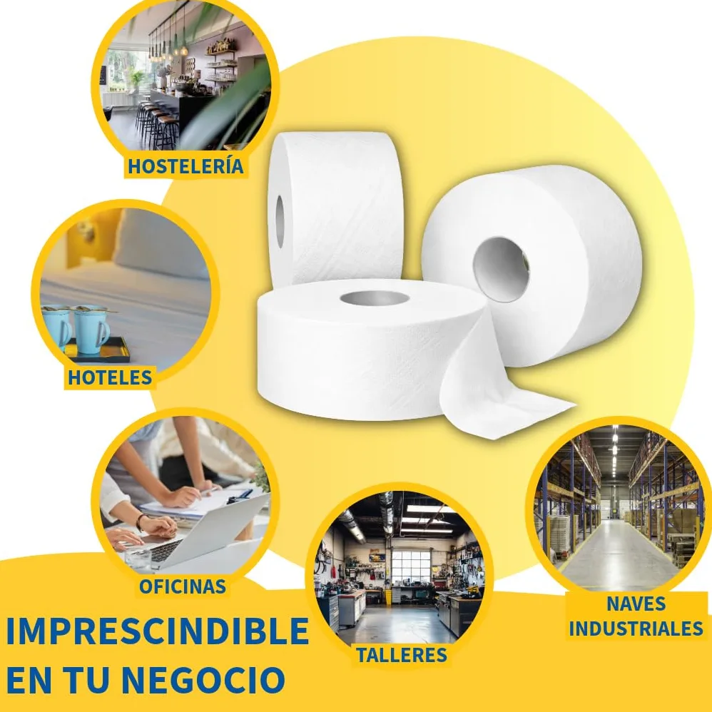 Papel Higiénico Industrial Doble Capa | Pack de 18 Uds. 100m/Rollo Papel higienico desechable y biodegadable.