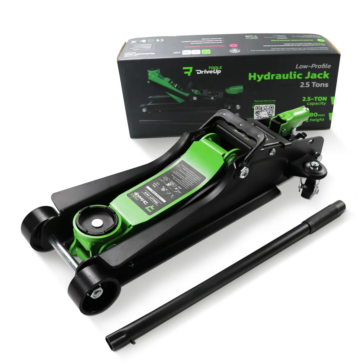 Gato hidraulico para Coche 2,5T. Gato Coche bajo Perfil Altura elevación 85-380mm con Almohadilla de Goma. Capacidad hasta 2500kg (Sin Maleta)